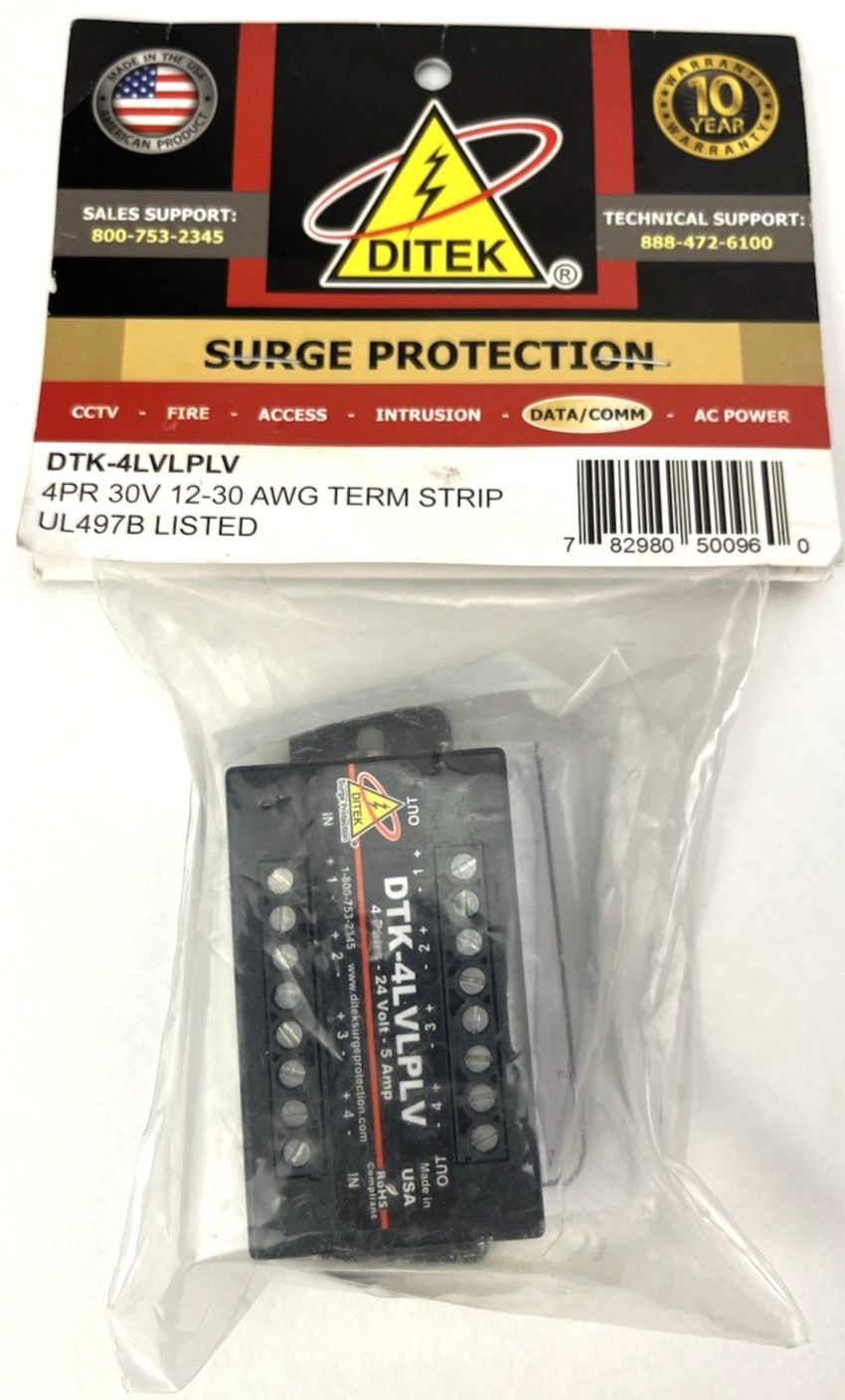 New Ditek DTK-4LVLPLV Surge Protector 4 Pair 30V 12-30 AWG Terminal Strip