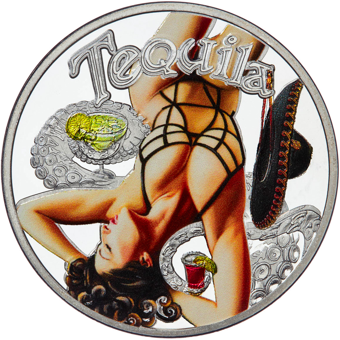 1 oz .999 silver Colorized Cthulhu: Temptations Tequila Girl EDGE # 0002