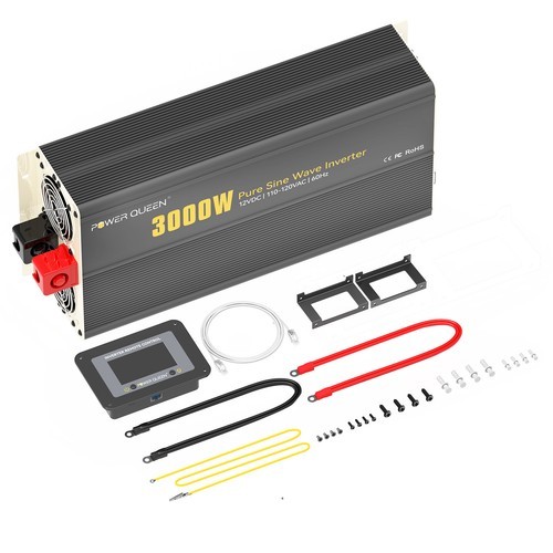 Power Queen 3kW Pure Sine Wave Inverter 12V DC to 120V AC for RV Off-Grid Solar