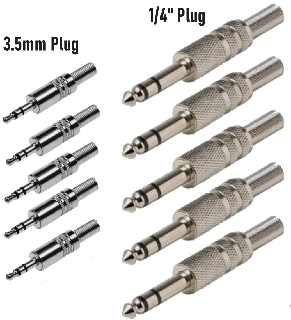 10 PCS Stereo Plug 5x 3.5mm 1/8" + 5x 1/4" Plug Audio Connector Solder Type