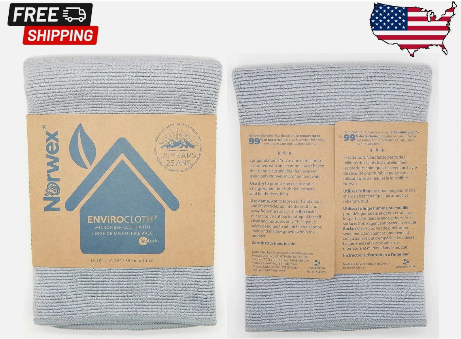 2 Pieces (2 PACK) Norwex Enviro Cloth Gray Cleaning Cloth FAST FREE SHIPPING