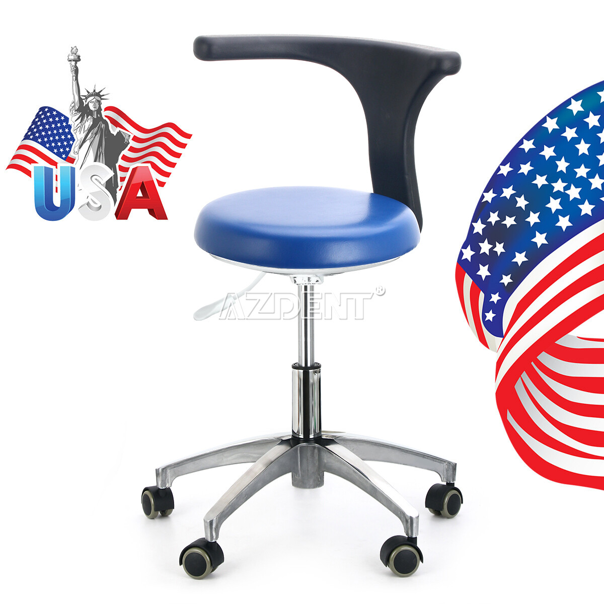 Dental Doctor Assistant Stool PU Leather Adjustable Height Mobile Chair Blue