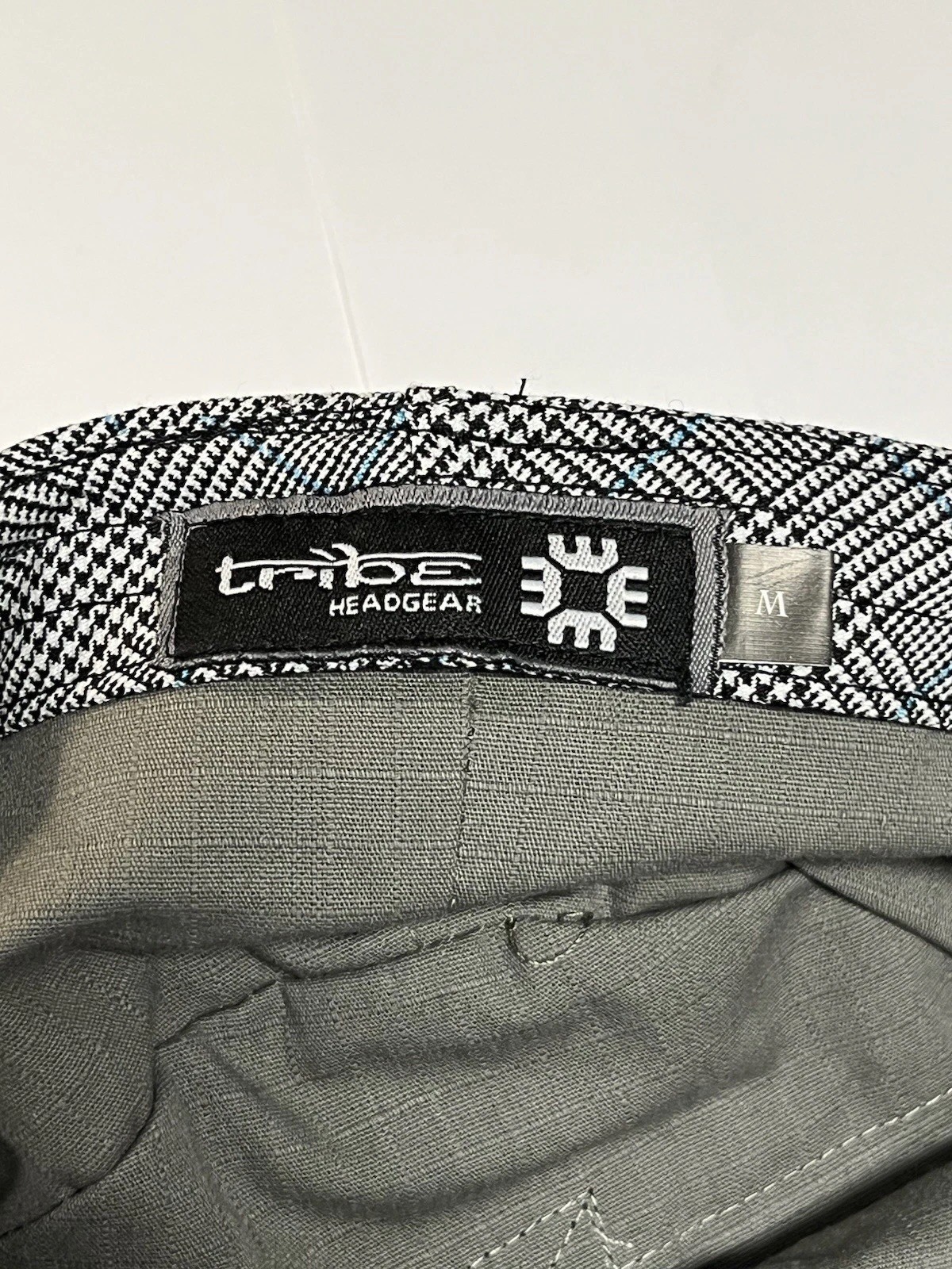 NEW Tribe Headgear Stash Cap Hat Mens Medium Grey Blue Plaid Cadet Hidden Pocket