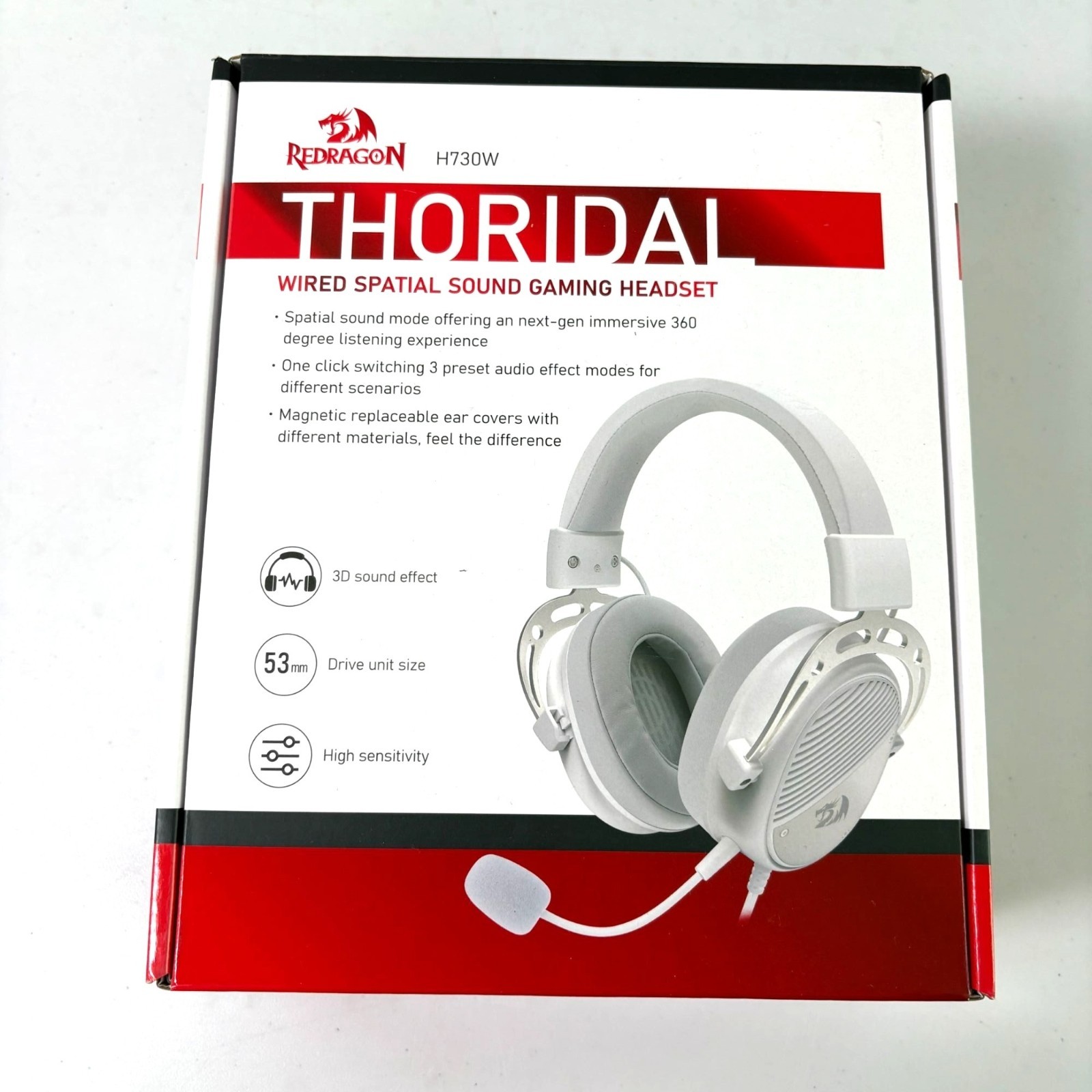Redragon Thoridal Wired Spatial Sound Gaming Headset H730W White New Sealed