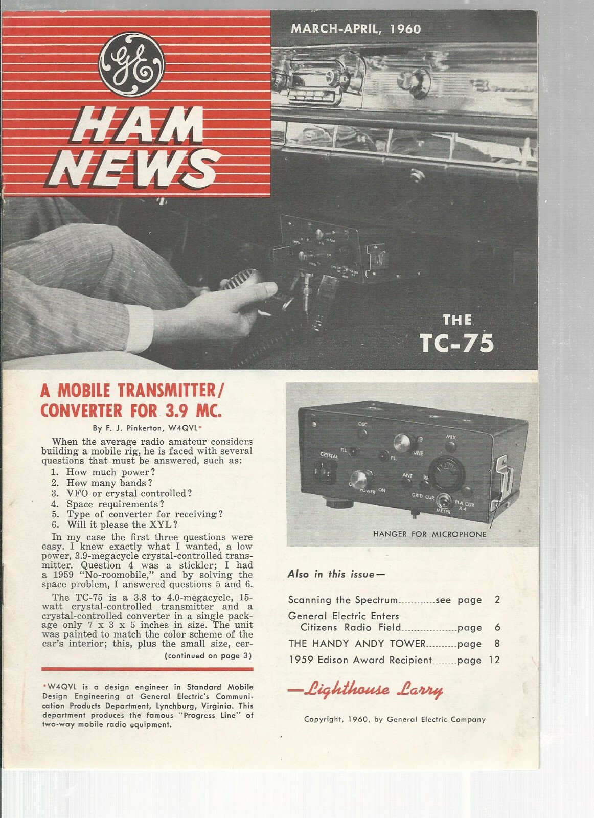 General Electric GE Ham News Radio newsletter  March  1960