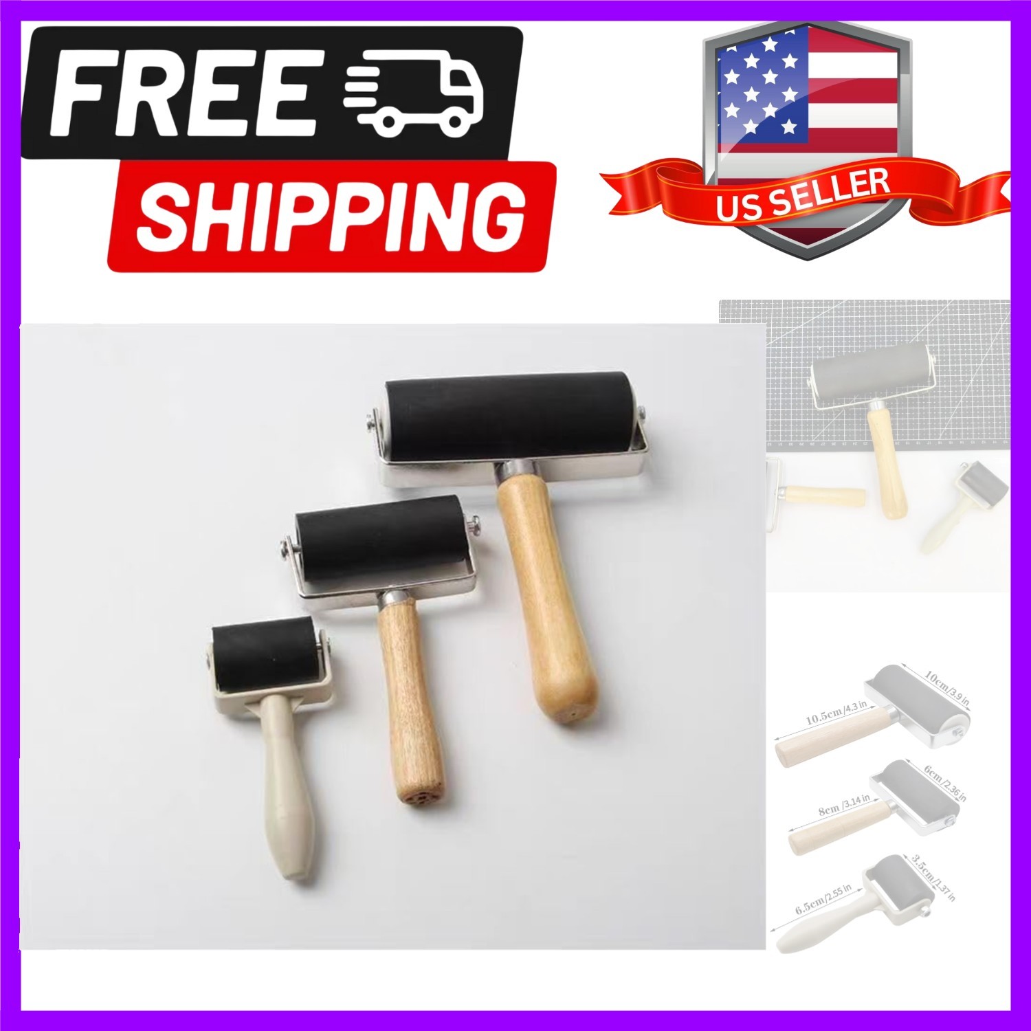 Rubber Brayer Roller for Crafting, Wood Glue Application, Gel Printing, Wallp...