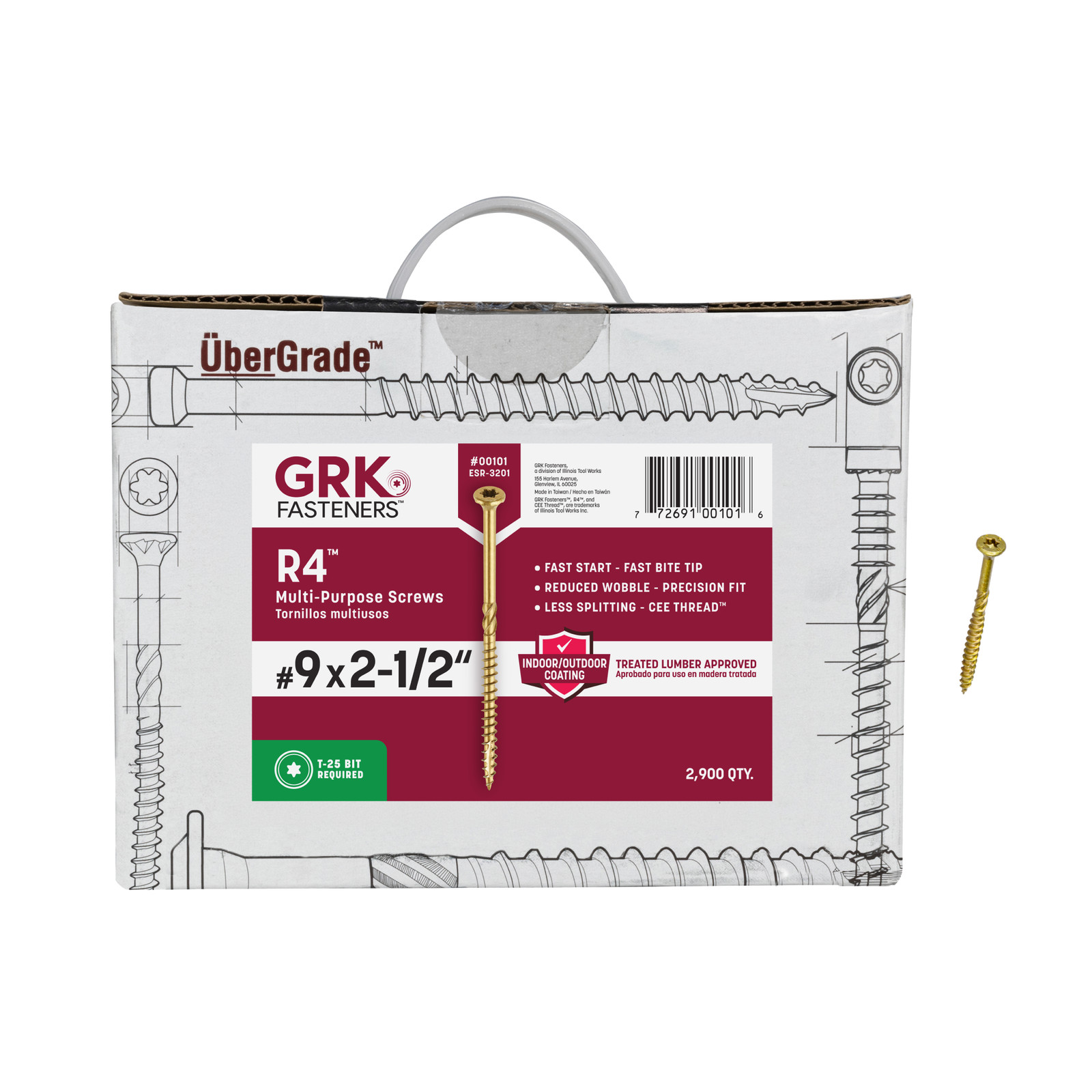GRK Fasteners R4™ #9 x 2-1/2 Inch, Multi-Purpose Framing Screws, 2900 PCS, Rust
