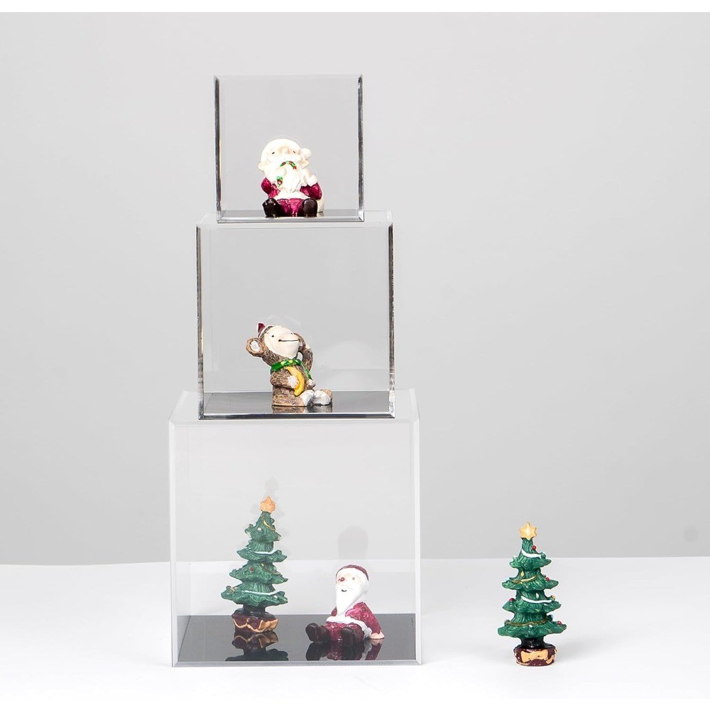 Clear Acrylic 5x5x5 Inch Display Cube with Black Base, Removable Riser Stand for