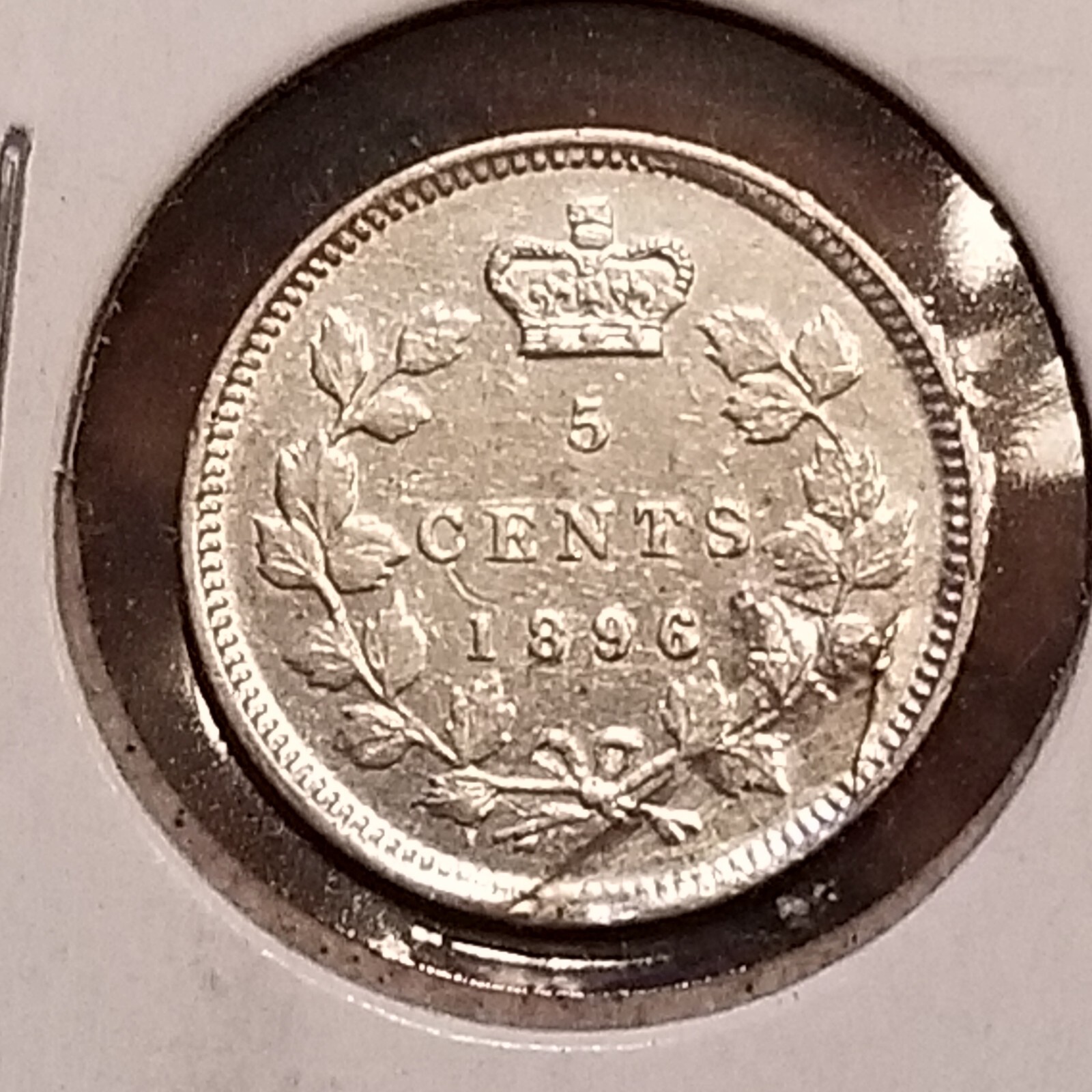 RARE!  1896 CANADA CANADA 5 CENTS COIN - CRACK DIE ERROR - #A8473