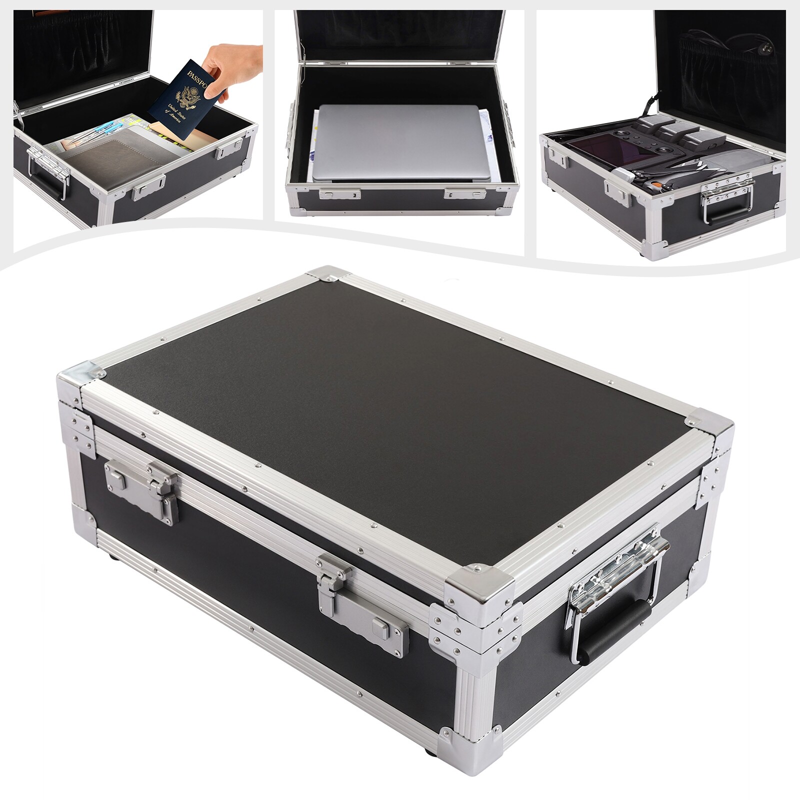 Aluminum Hard Case Briefcase Toolbox Storage Box Tool Case Black Carrying Case