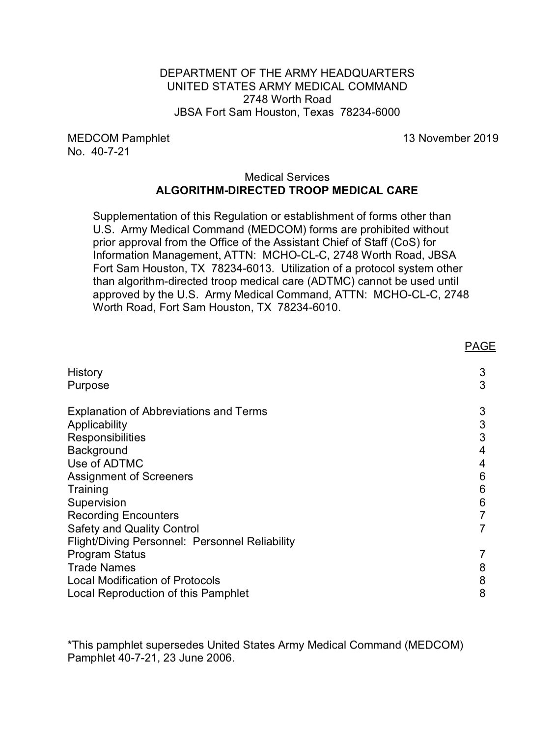 MEDCOM Pam 40-7-21 2019 PHYSICIAN ASSISTANT ALGORITHM TROOP MEDICAL CARE Data CD