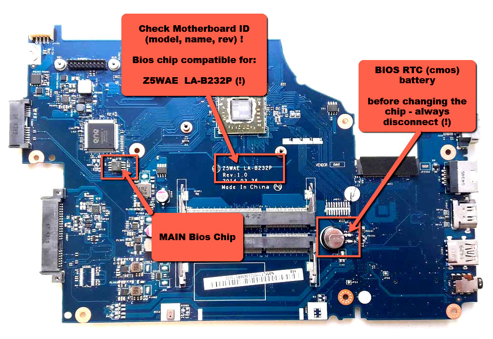 Acer Aspire E5-521  BIOS Chip for MB: Z5WAE LA-B232P (!) New Pre-programmed