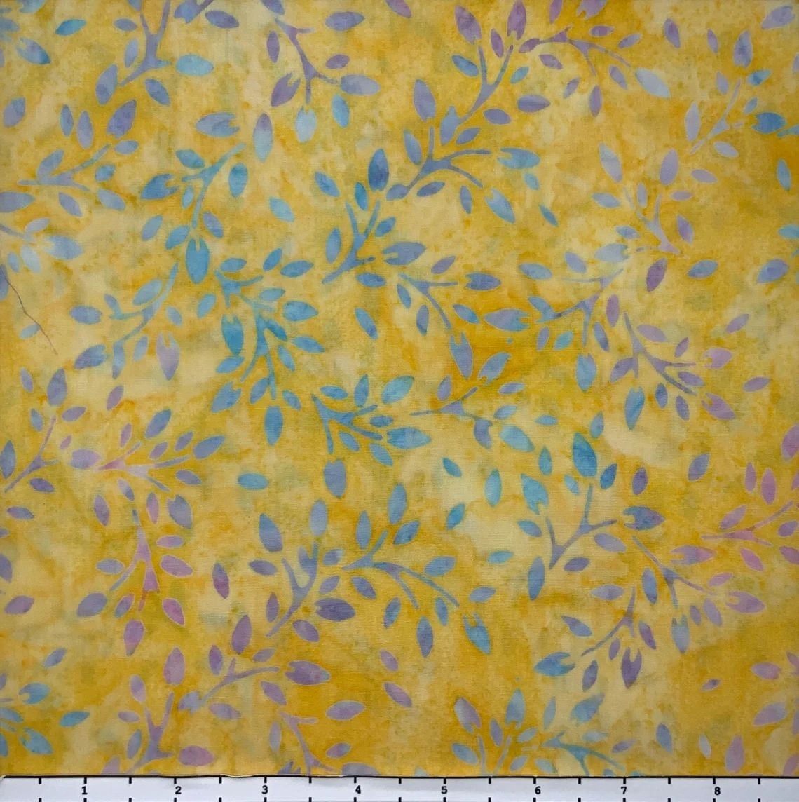 1 Yard Cut of Lunn Fabric New Leaves Batik 100% Cotton 4274 Canary Yellow Blue