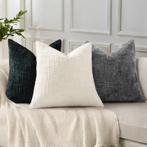 Spring Chenille Throw Pillow Covers 20x20 Set of 2 20" x 20" (Pack of 2) Black