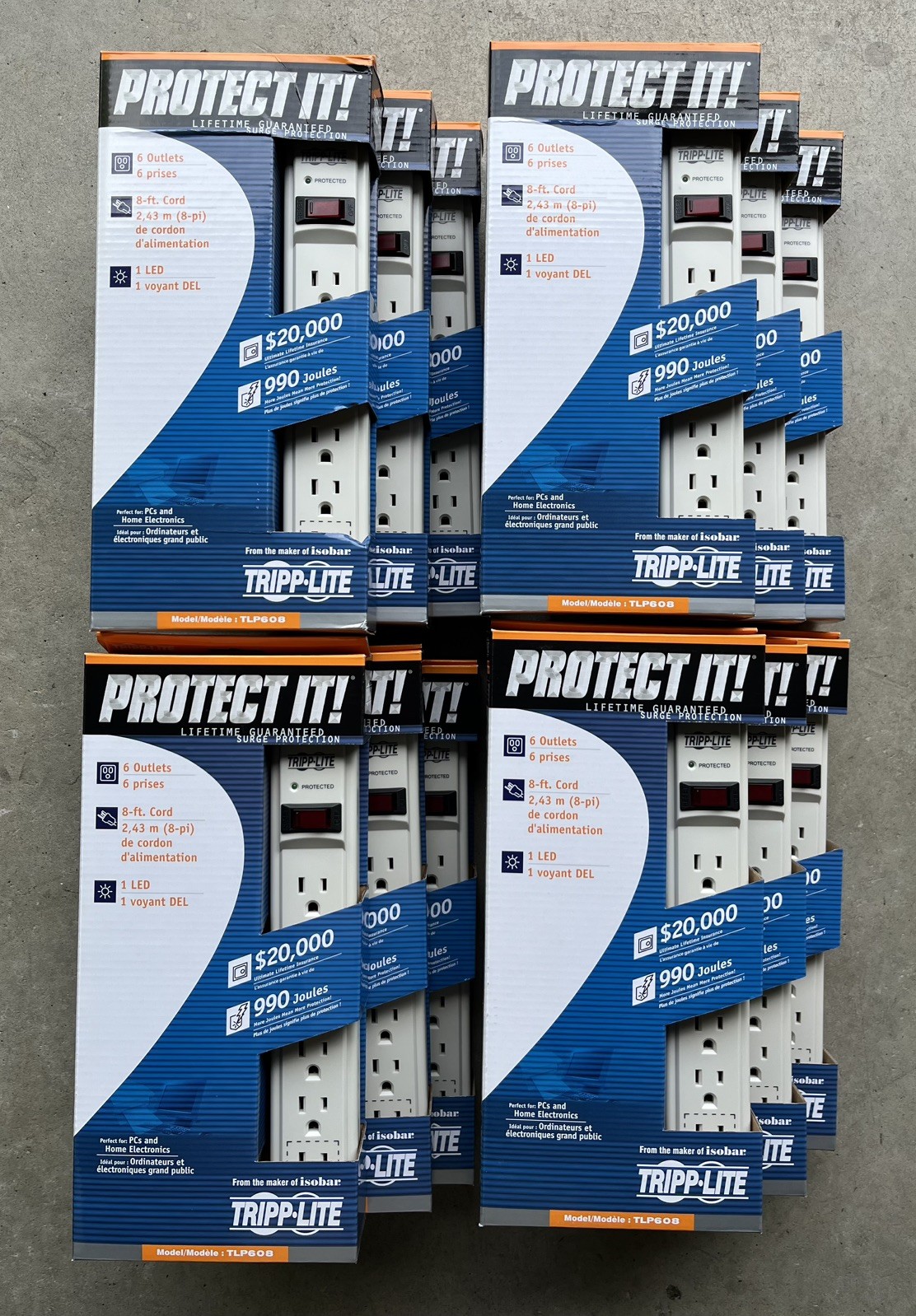 Lot of 12-Tripp Lite Surge Protector Power Strip 120V 6 Outlet 8' Cord -NEW