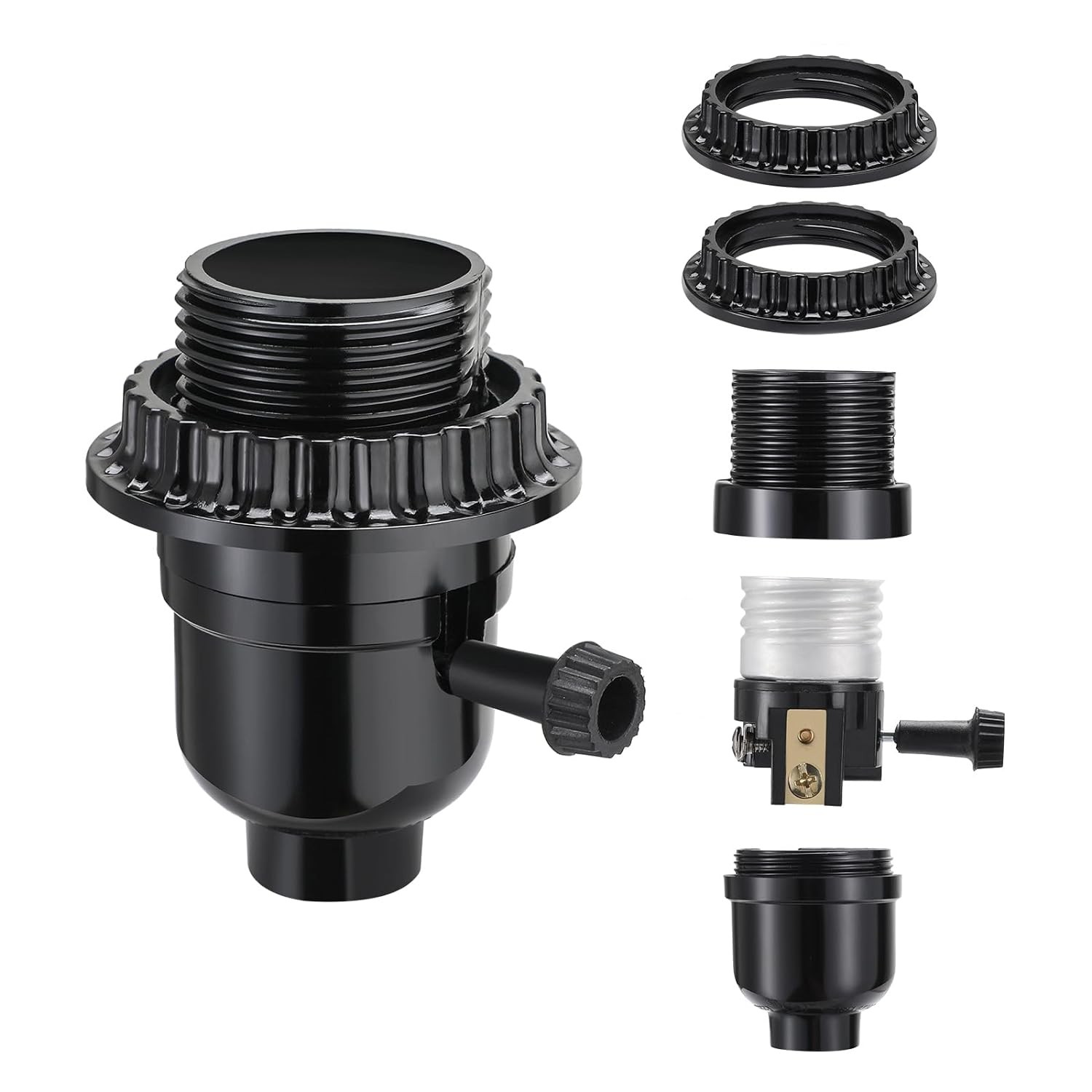 UL Listed E26 Light Socket, Lamp Socket Replacement with ON/Off Switch Black
