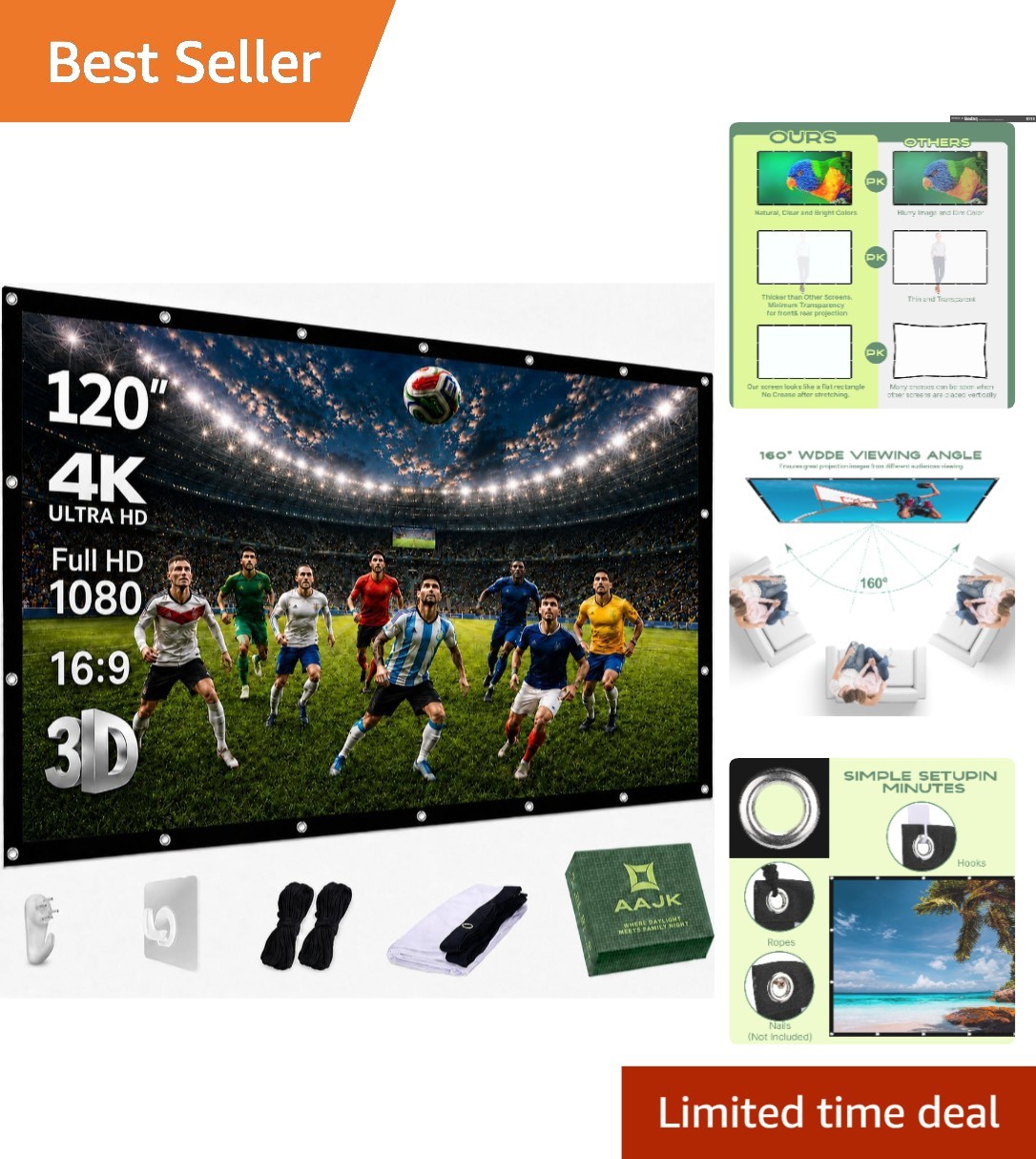 Versatile 120 Inch Projector Screen - Effortless Setup for Stunning Movies