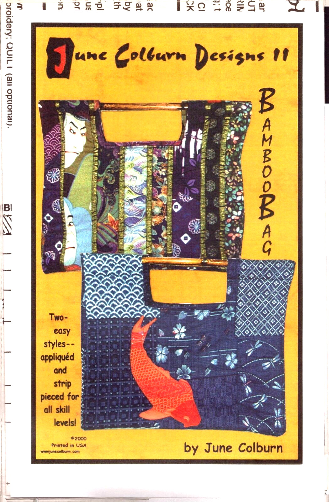 June Colburn Designs 11~Bamboo Bag~2 Styles Appliqued or Strip Pieced 14"x15"x5"