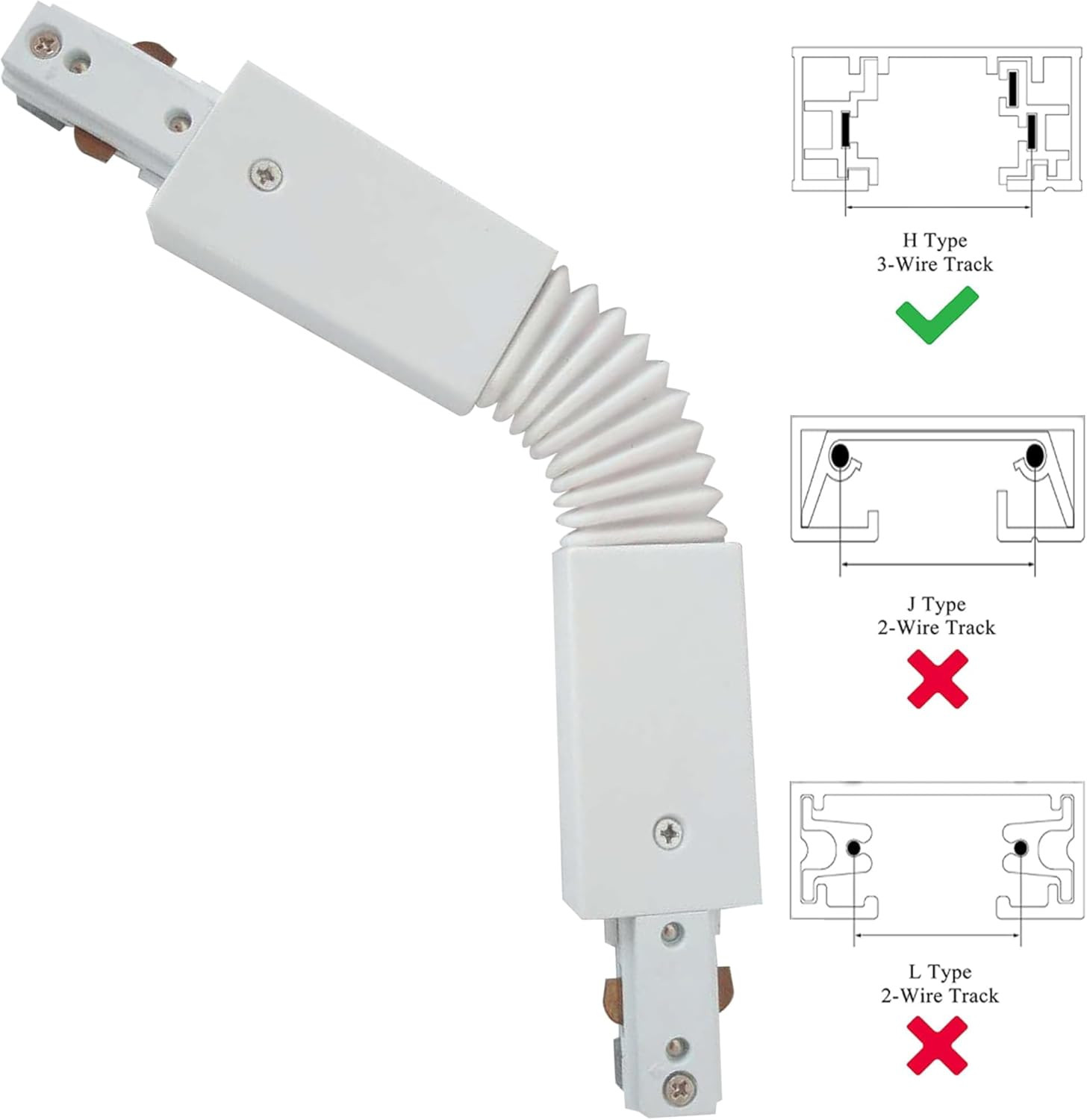 H Type Track Lighting Accessories, White Flexible Connector for Single Circuit 3