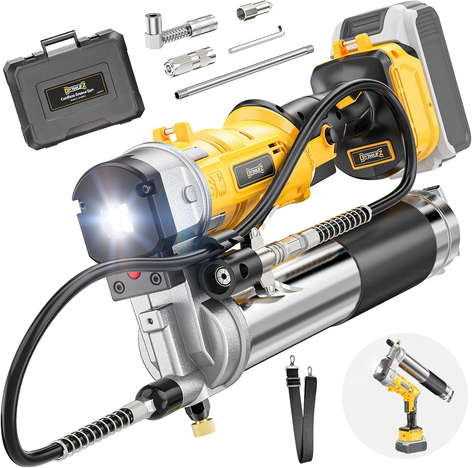Cordless Grease Gun Compatible with Dewalt 20V Battery, 12000PSI High-Pressure w