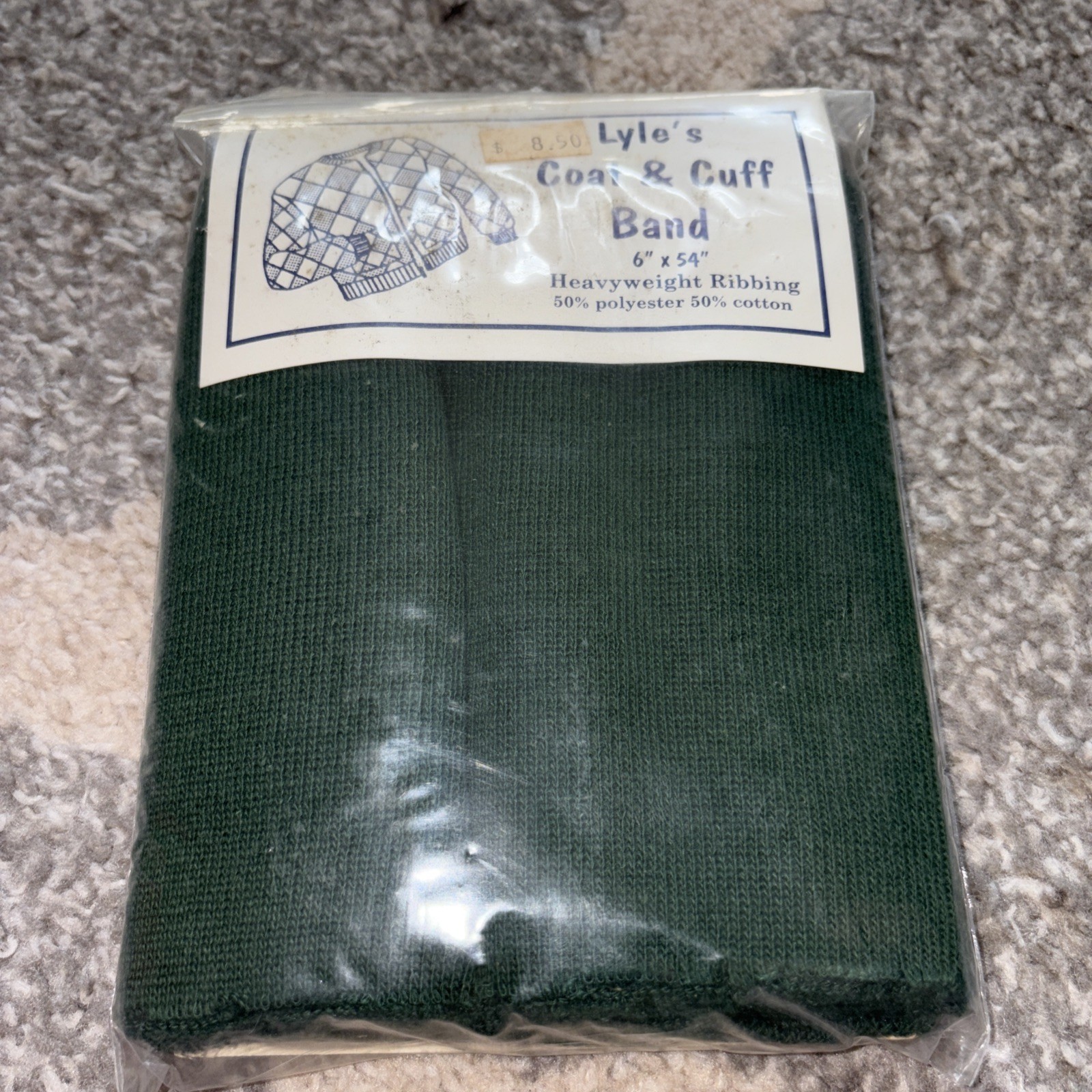 New in Package Lyle's Coat & Cuff Band Hunter Green 6" x 54" Heavyweight Ribbing