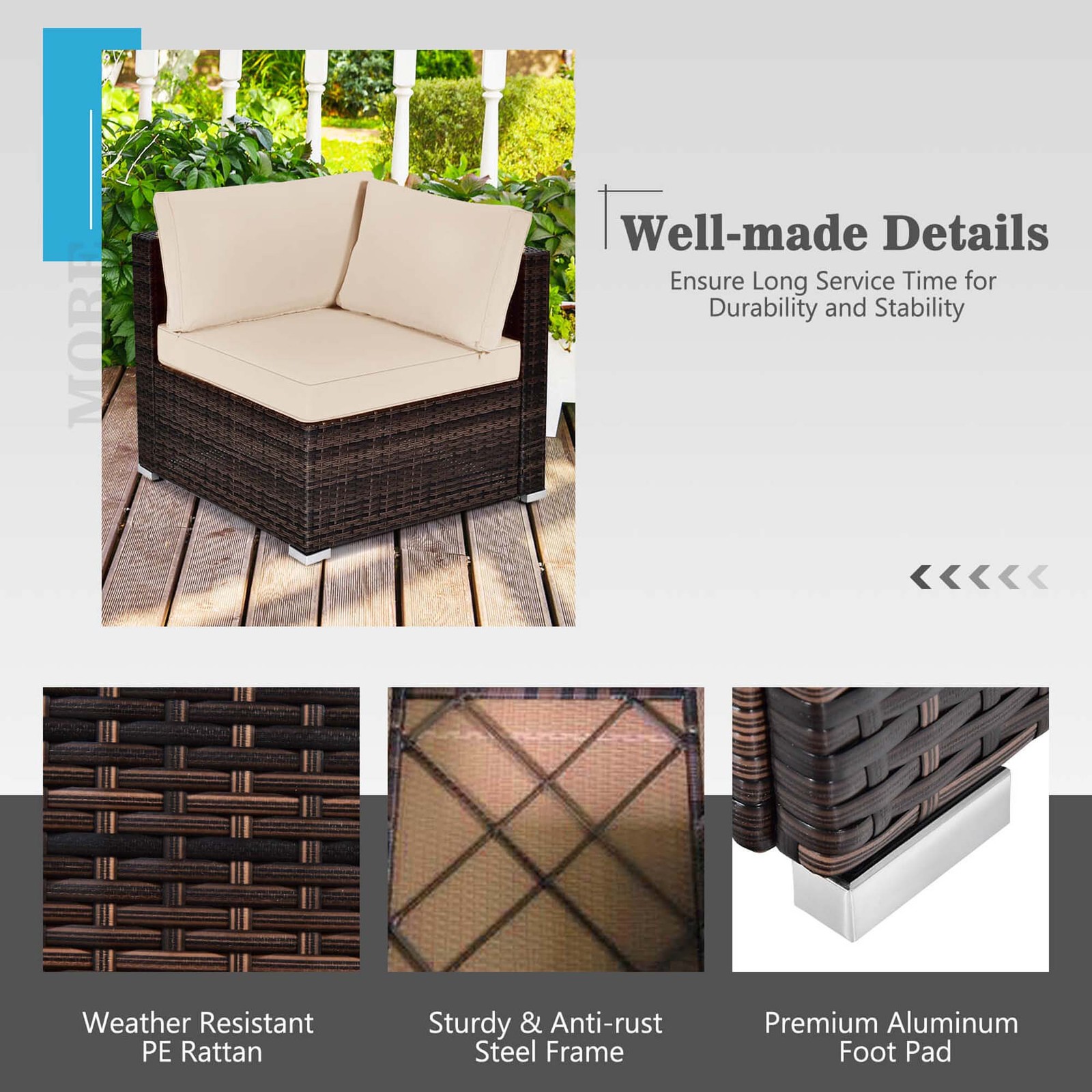 Set of 6 Rattan Furniture Set Patio Cushioned Sofa Coffee Table Brown