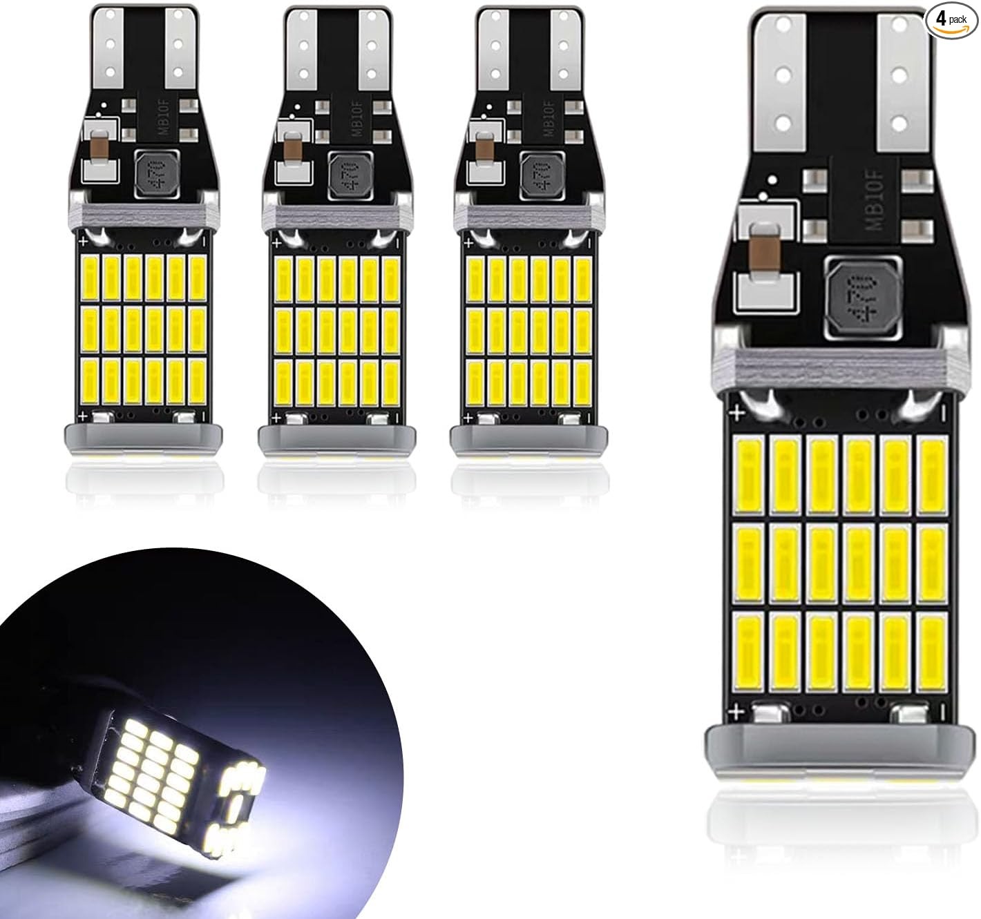 4PCS 921 LED Reverse Light Bulb T15 T10 912 W16W 4014 45SMD 3rd B Color: White
