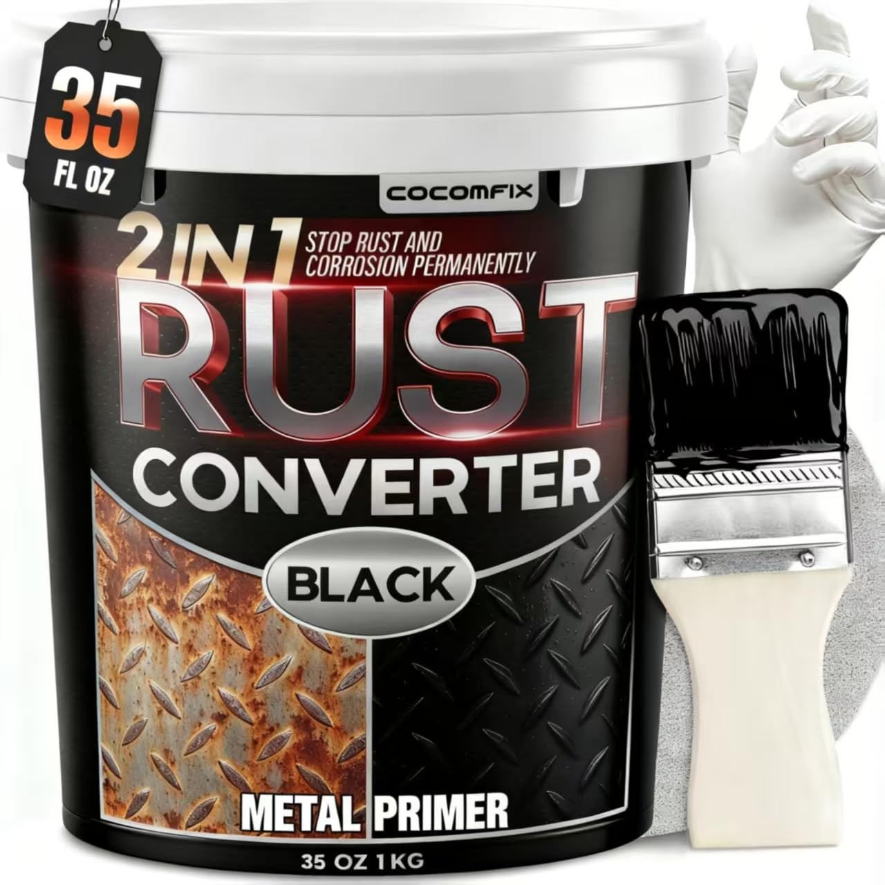 Ultra 2-in-1 Rust Converter Paint & Metal Primer, 35 oz 35oz, Matte Black
