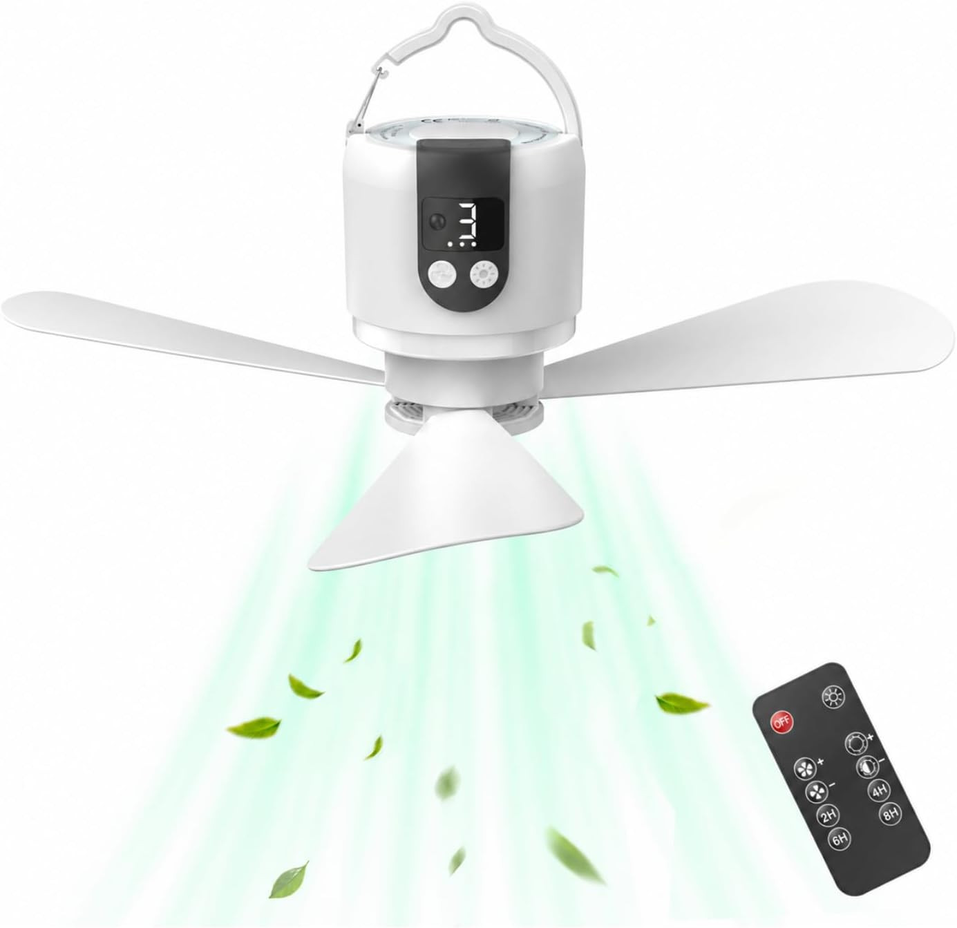 18" Outdoor Ceiling Fan with Light, 15600Mah Battery Powered Hanging Fan,3-Speed