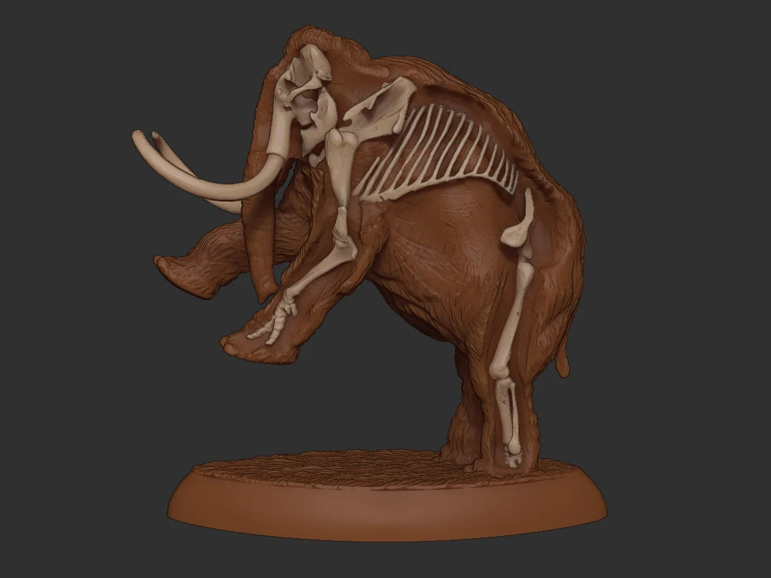Partially Skeletal Wooly Mammoth - Resin Tabletop Miniature