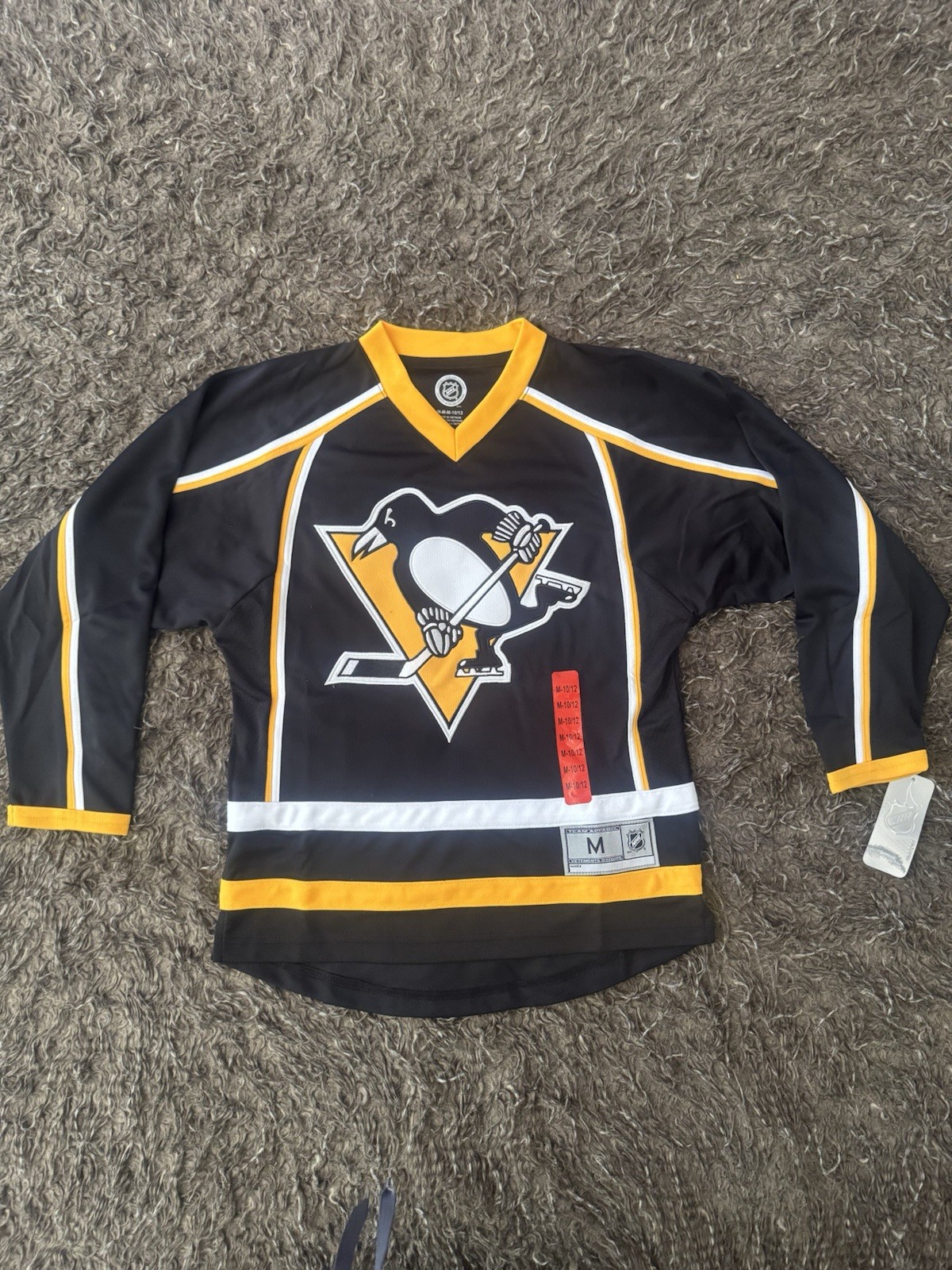 Pittsburgh Penguins Jersey Boys Medium Black Yellow NHL Hockey Shirt Youth 10/12