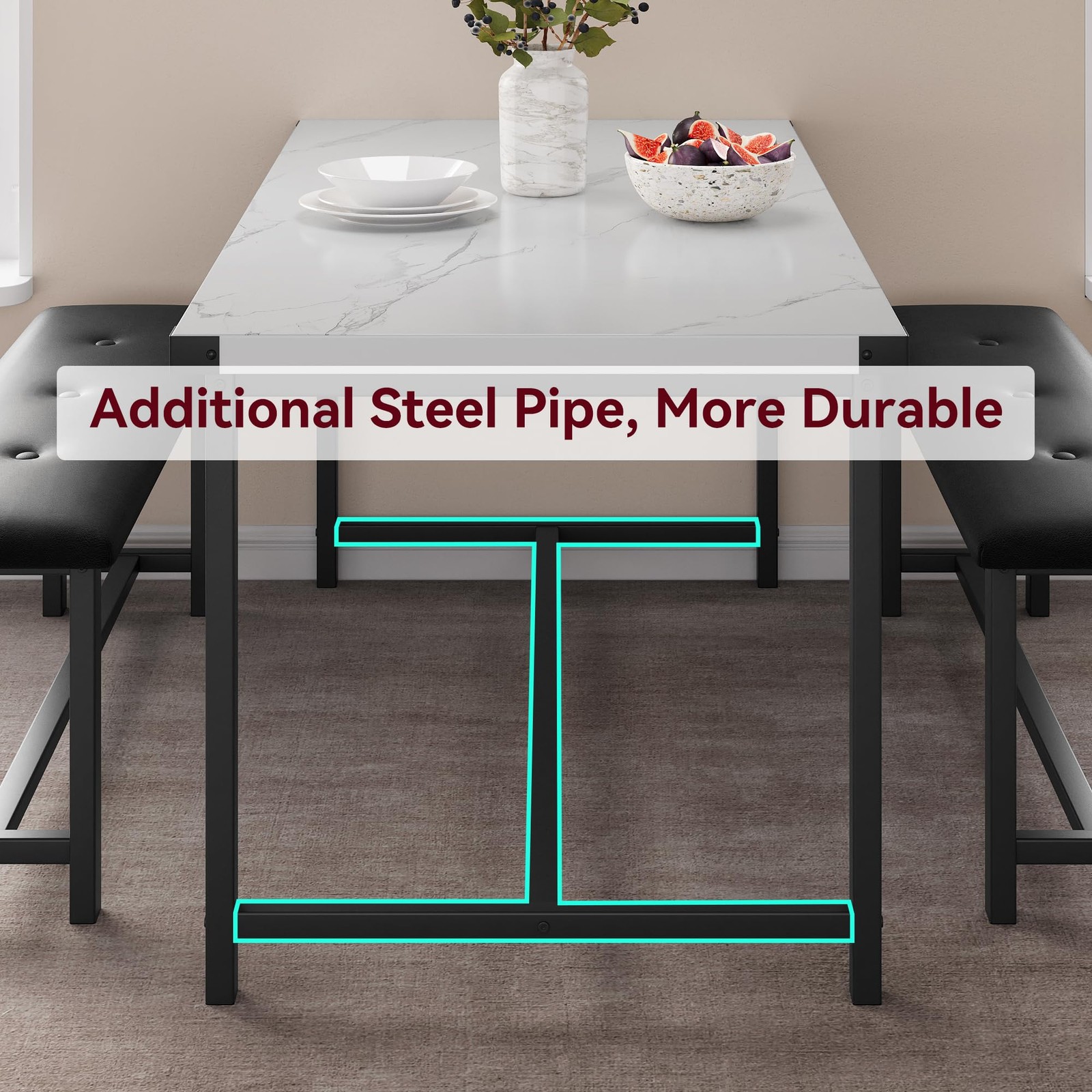 3pcs Dining Room Table Set ,Kitchen Table Set and 2 Upholstered Benches ,Dinette