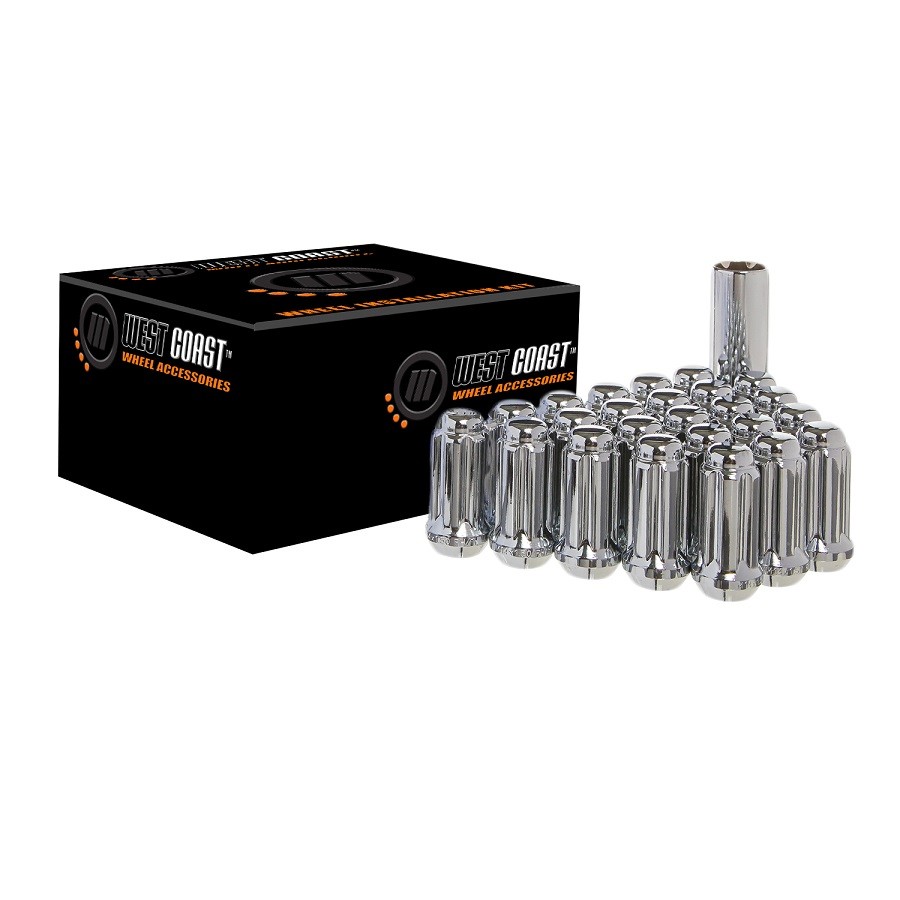 32 Chrome West Coast Wheel Accessories Spline/Locking Lug Nuts 14x1.5 14-1.5