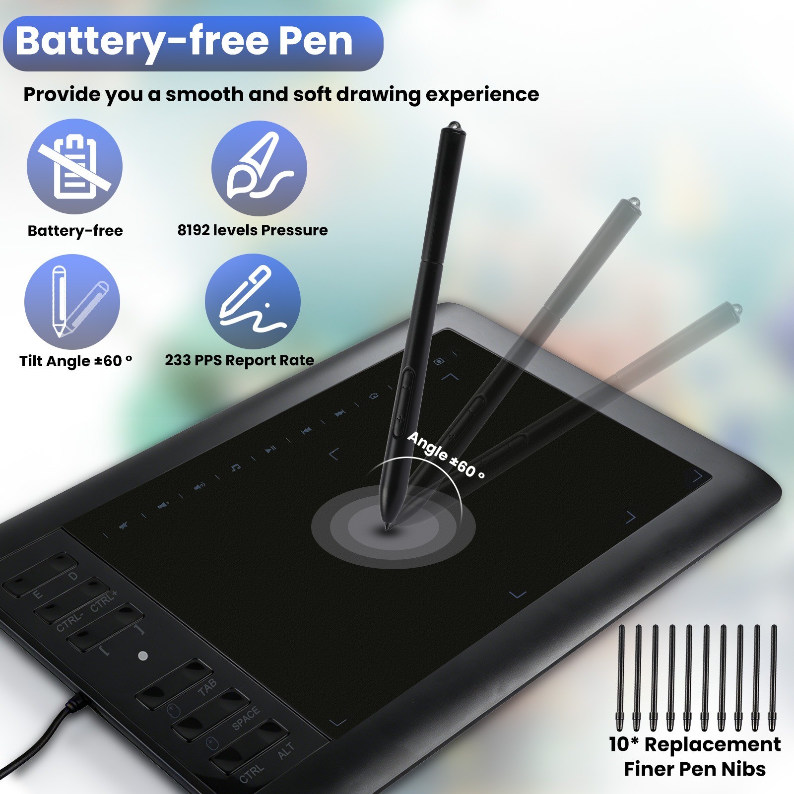 Digital Drawing Tablet with 10×6 Inch Large Active Area Screen, Graphics tablet,