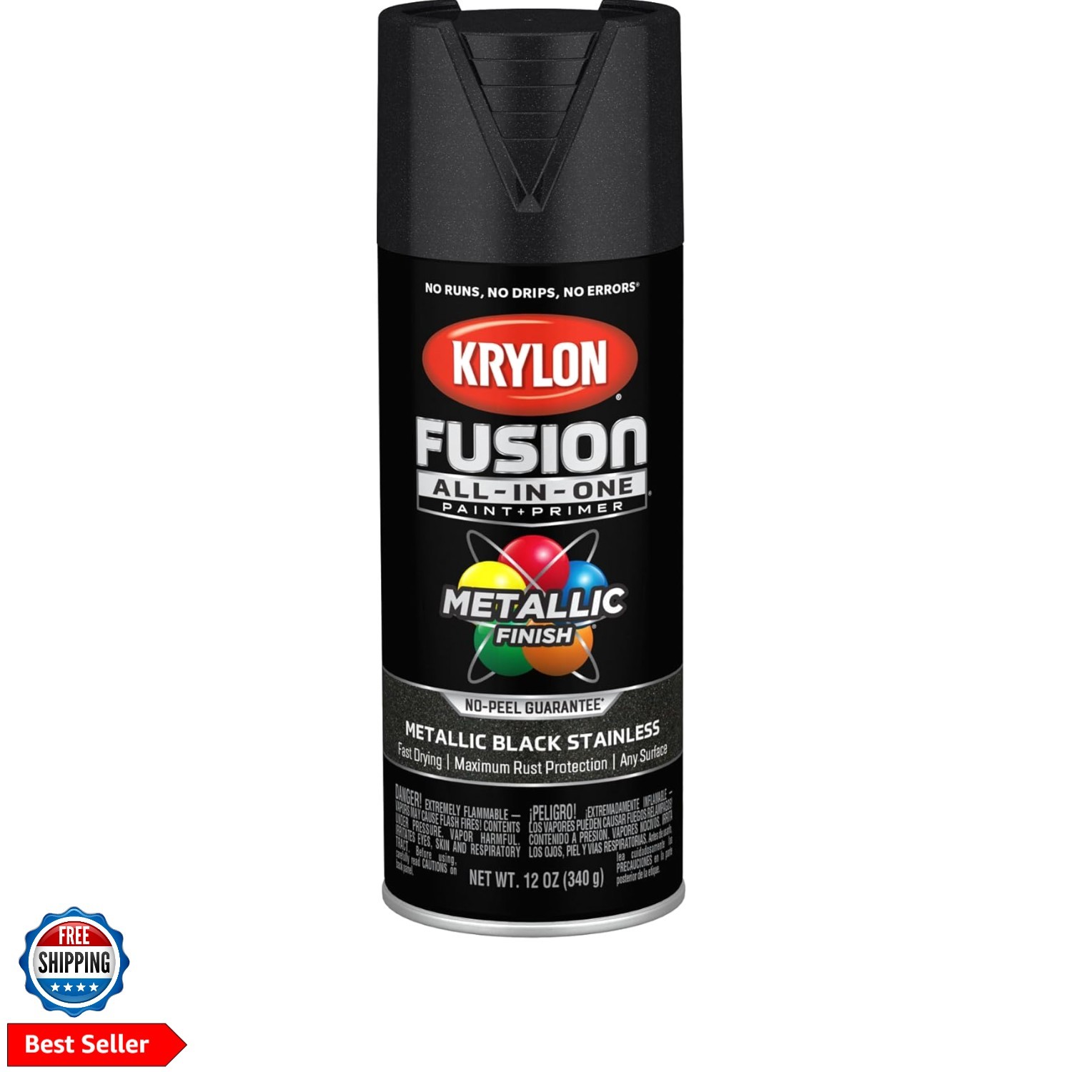 Fusion All-In-One Adhesive Spray Paint for Indoor/Outdoor Use, 12 oz, Black S...