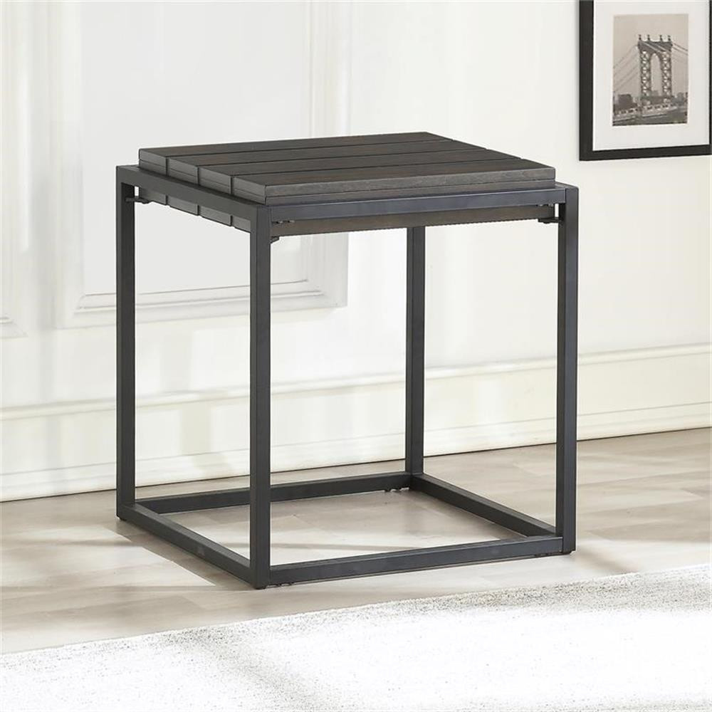 Bowery Hill Transitional Metal Base Mixed Media End Table in Gray