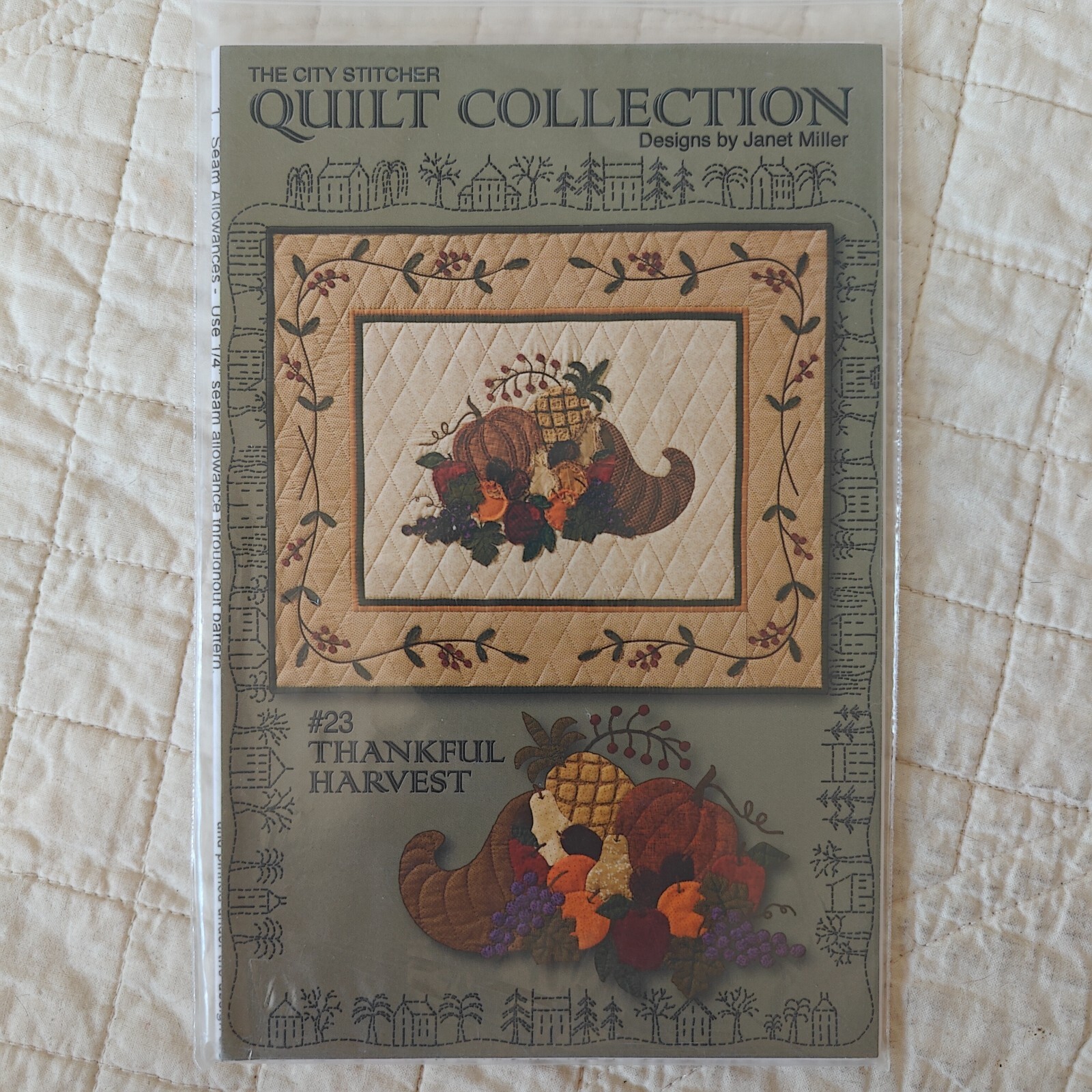 2002 Cornucopia Americana Thanksgiving Holiday Seasonal Wall Quilt Pattern 32x39