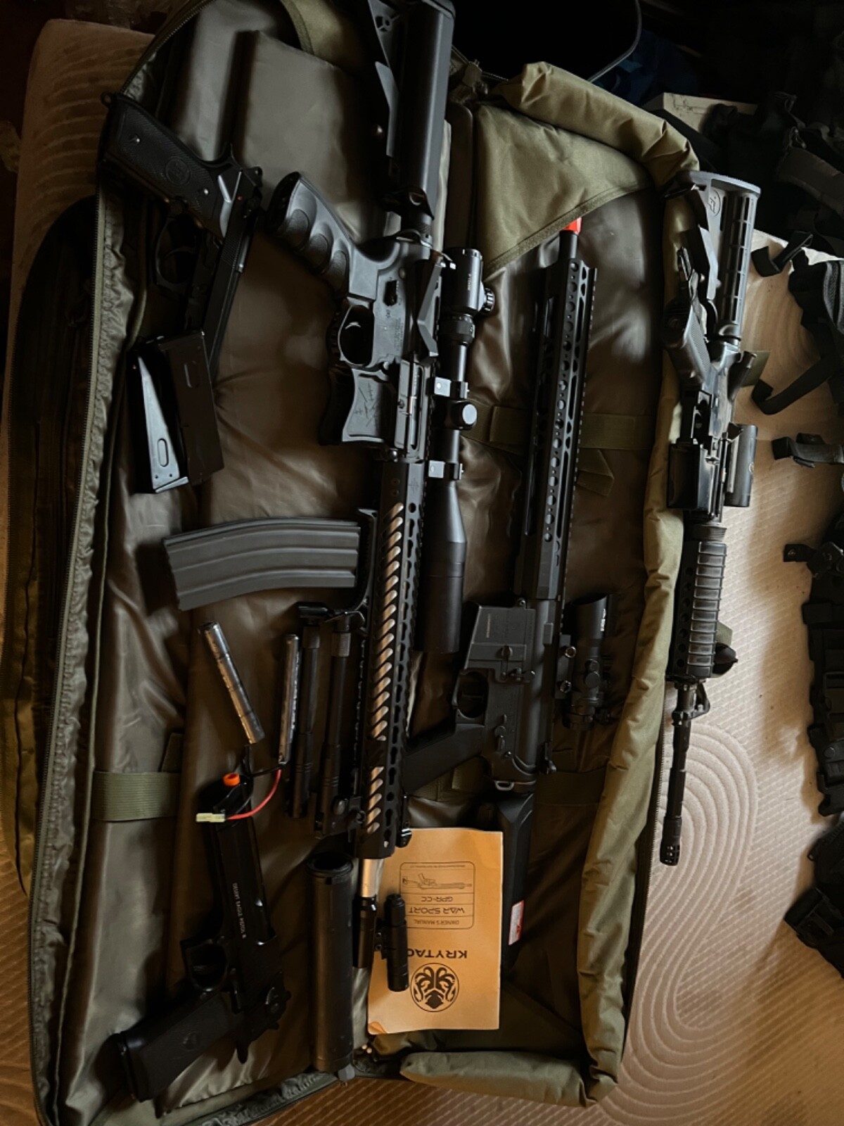 Airsoft gear, multiple brands, krytac G&g, kjw works, magnum research.