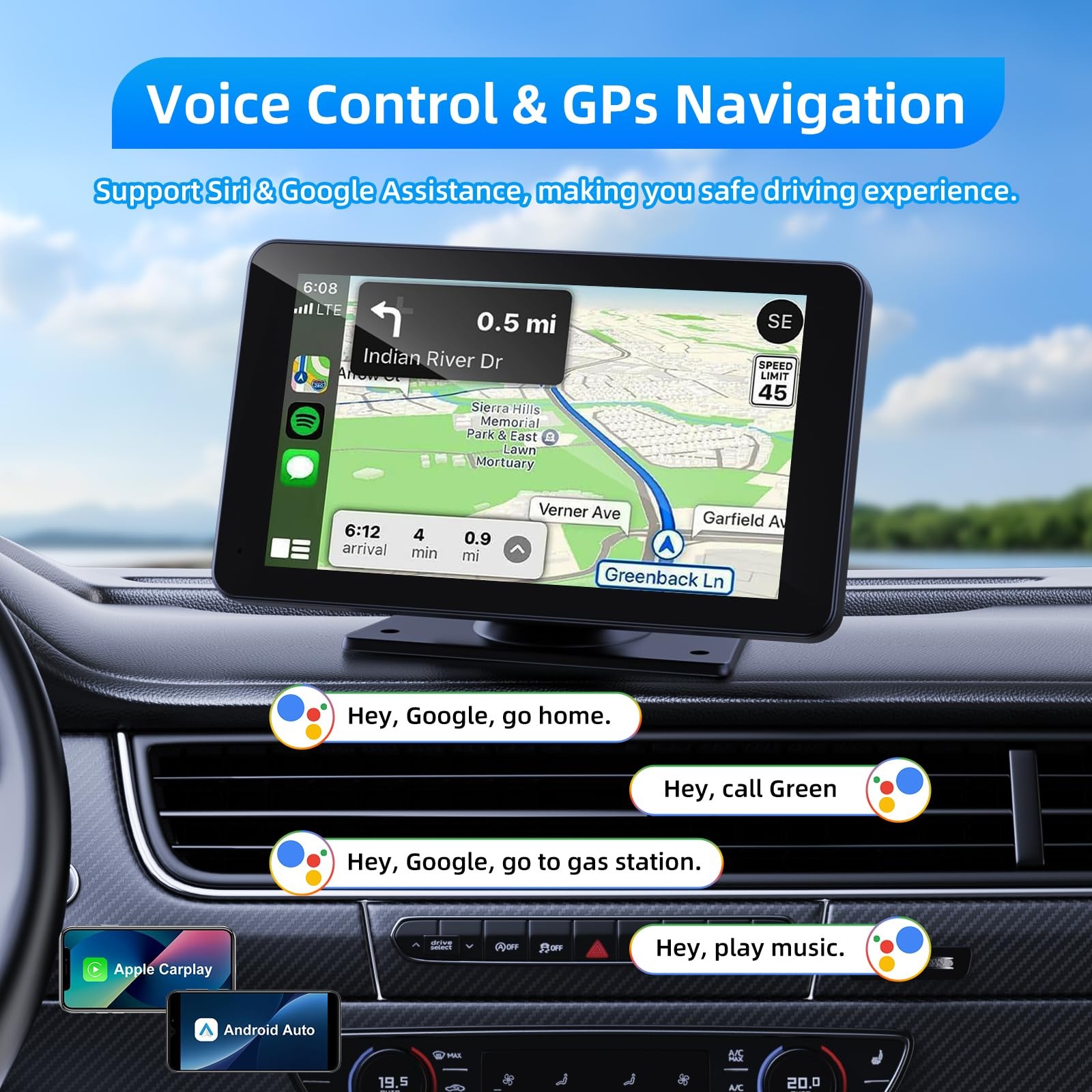 Wireless Carplay and Android Auto Screen for Car, 7" HD Portable Touch Screen...