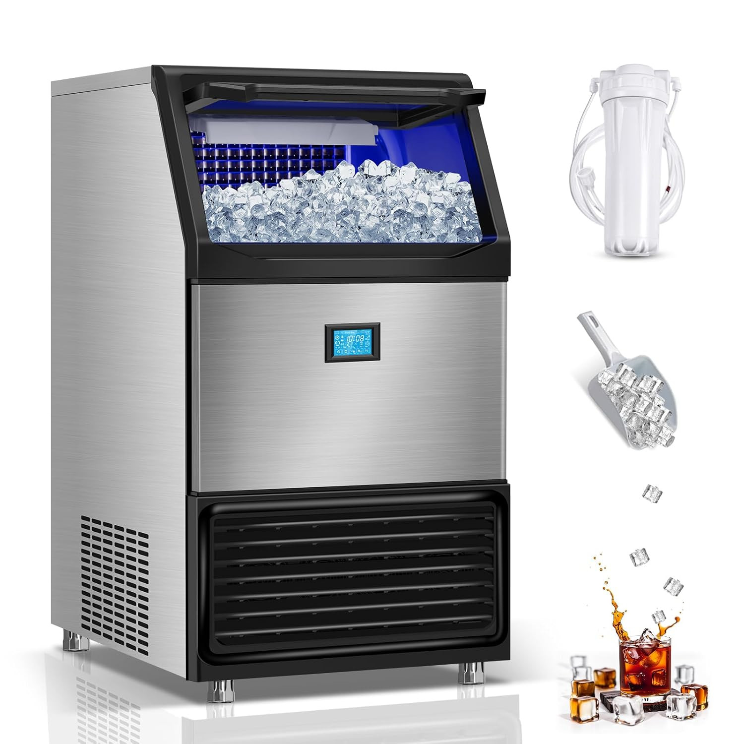 Commercial Ice Maker Machine 550LBS/24H with 185LBS Storage Bin