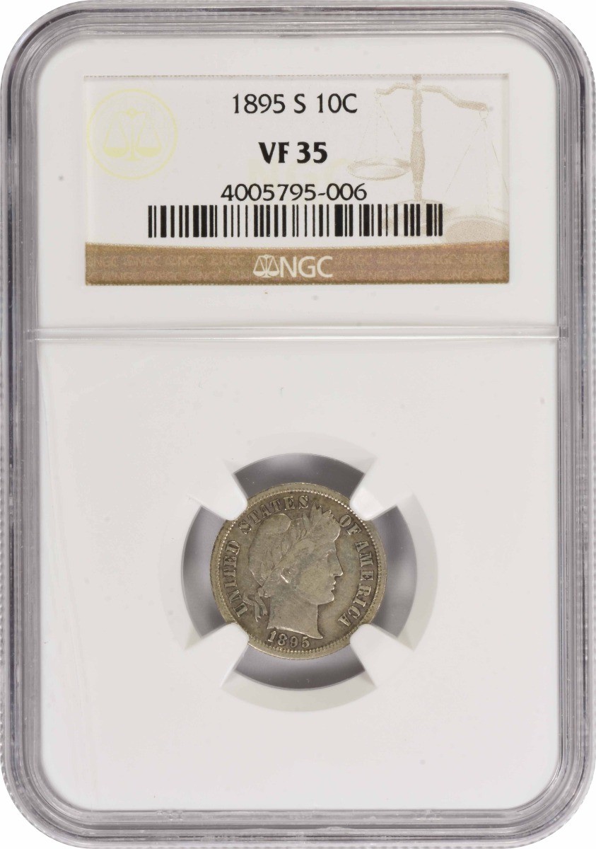 1895-S Barber Silver Dime VF35 NGC