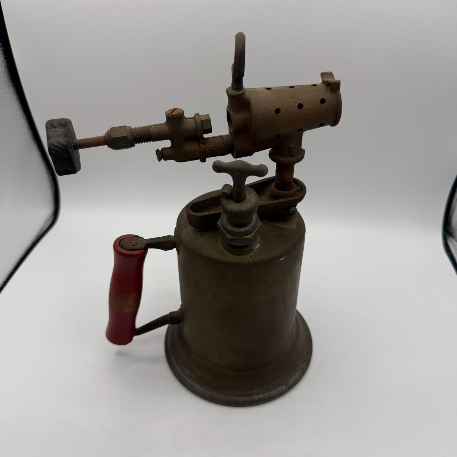 Vintage Clayton & Lambert Brass Blow Torch Red Wood Handle