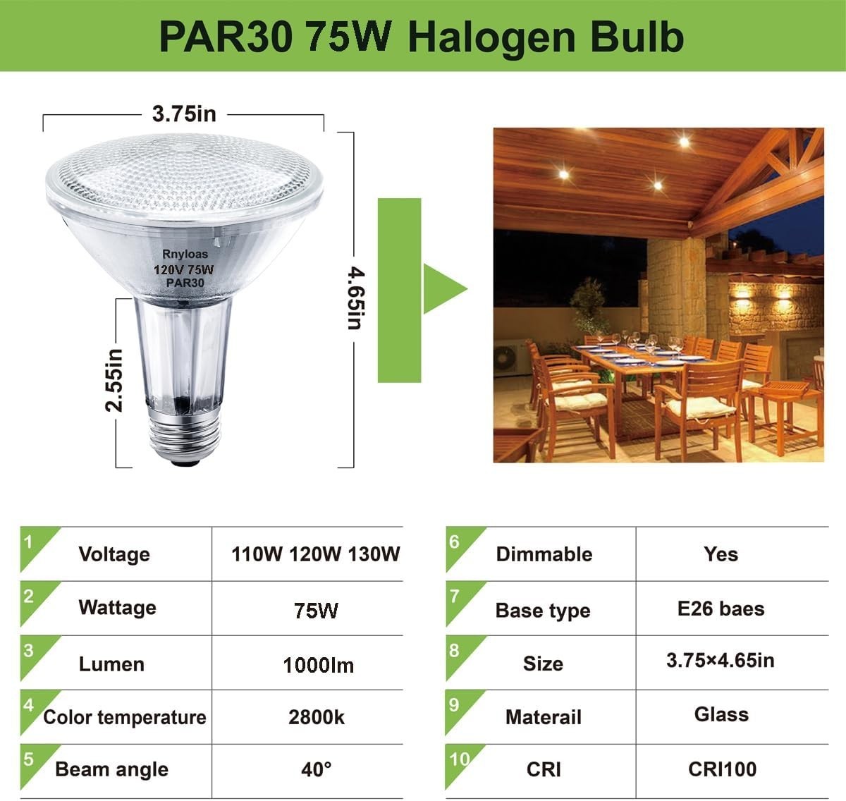 6 PACK PAR30 Long Neck Bulbs 60W Dimmable 3000K Warm White E26 medium Ba