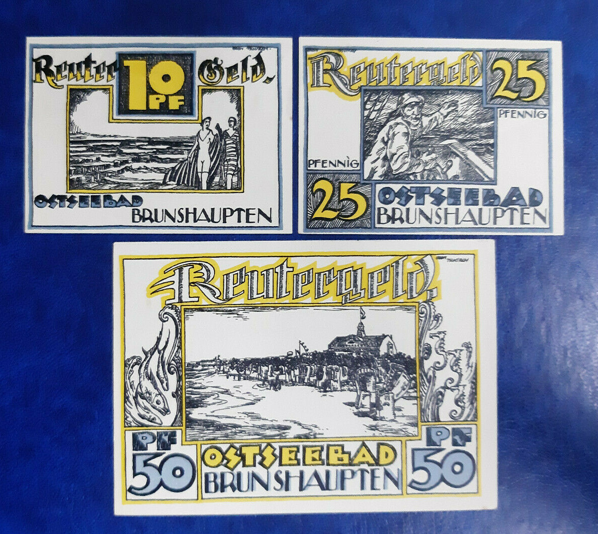 BRUNSHAUPTEN NOTGELD 10, 25, 50 PFENNIG 1922 REUTERGELD GERMANY BANKNOTES (13187