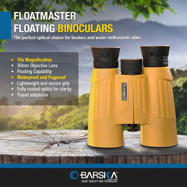 Barska Floatmaster 10x30mm Waterproof Floating Yellow Binoculars for Water Sport