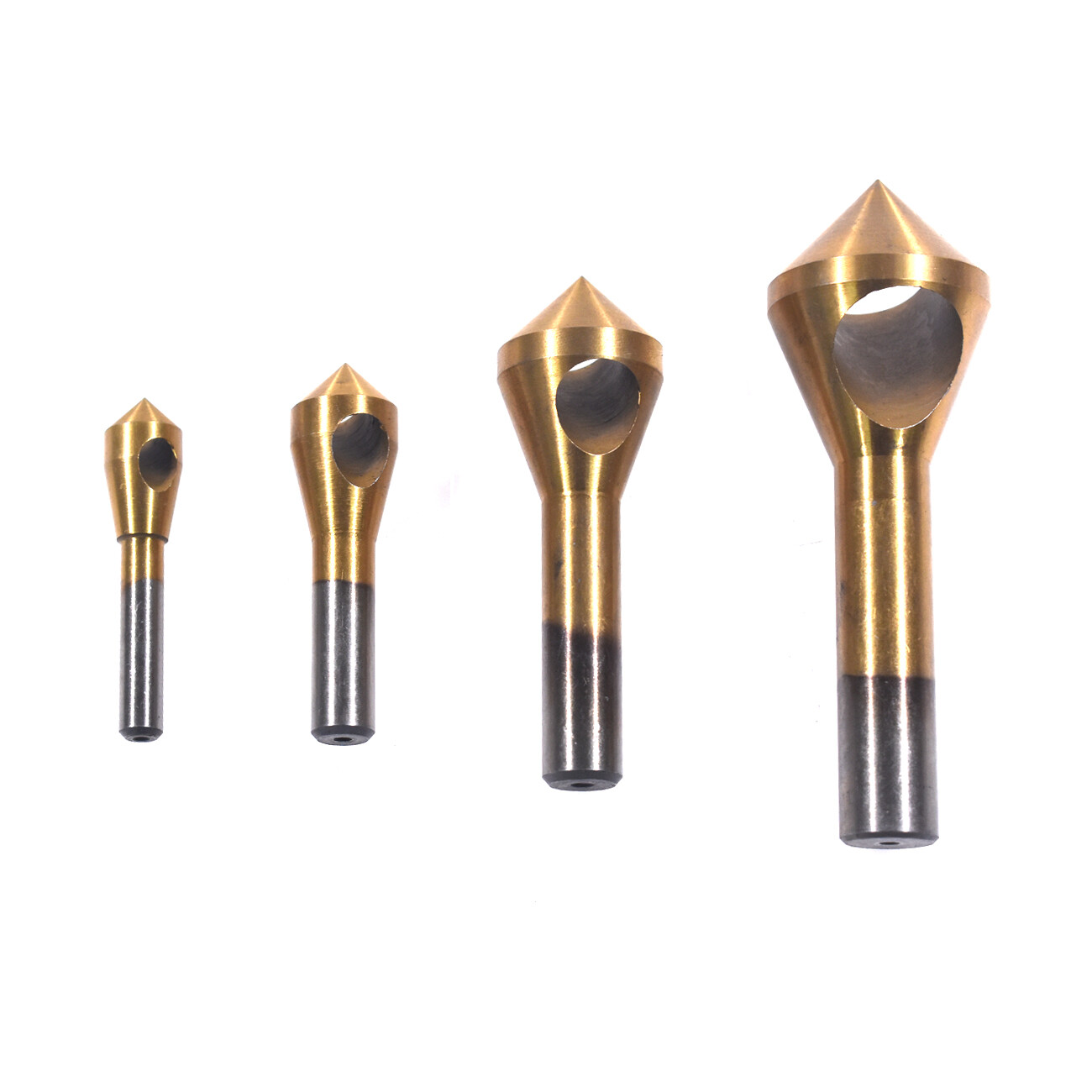 4Pcs Chamfer Countersink Deburring Drill Bit Set Crosshole Cutting Metal Tool