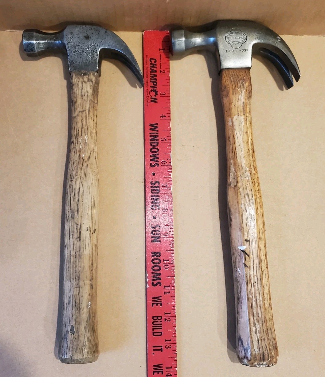 2 Vintage Belknap Bluegrass Claw Hammers,BG47-20, Other,Old Carpenter Tools