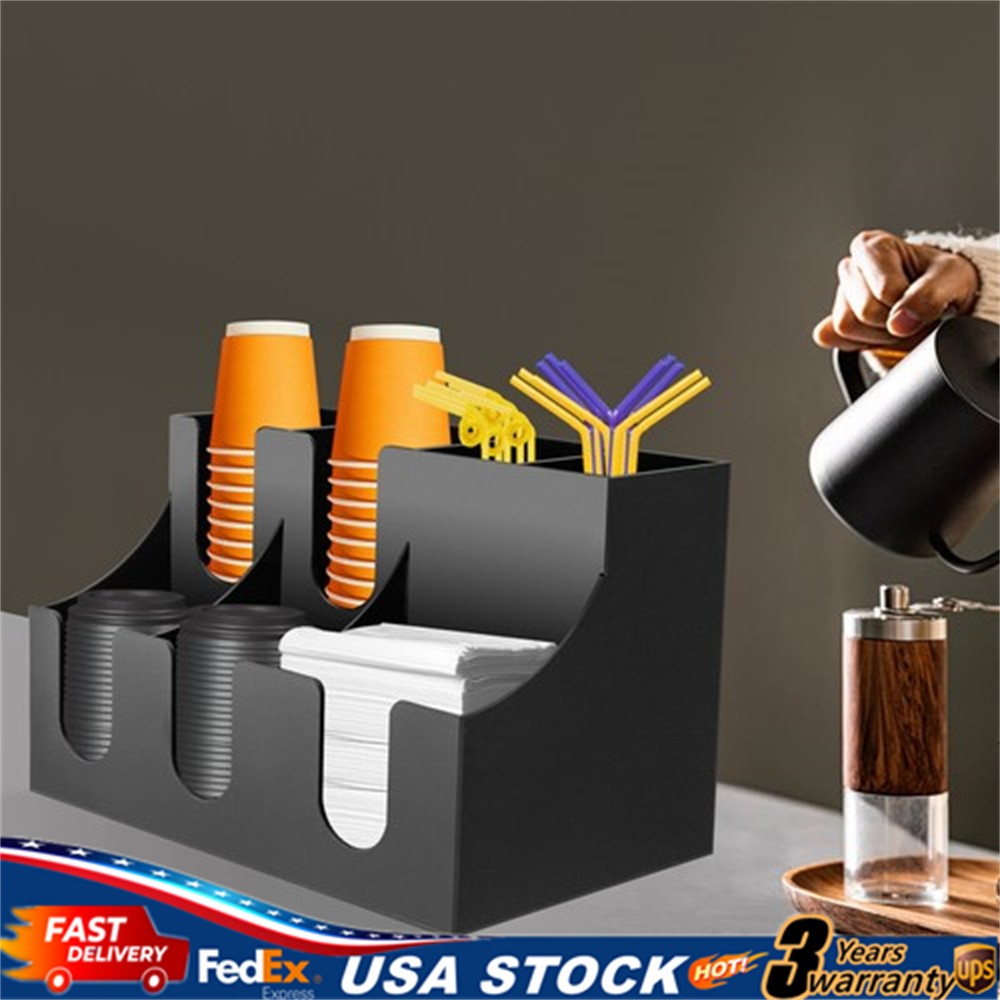 Cup Lid Dispensers Holder Acrylic Coffee Caddy Rack Anti-slip Tea Condiment Rack