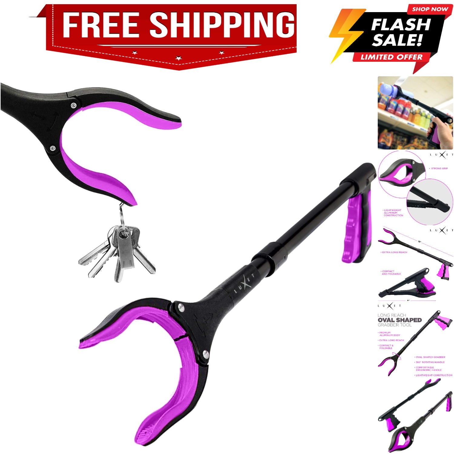 Grabber Reacher Tool 19 Inch Long, Foldable Pick Up Stick - Strong Grip Magne...