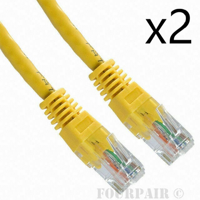 2 Pack Lot - 1ft CAT5e Ethernet Network LAN Router Patch Cable Cord Wire Yellow